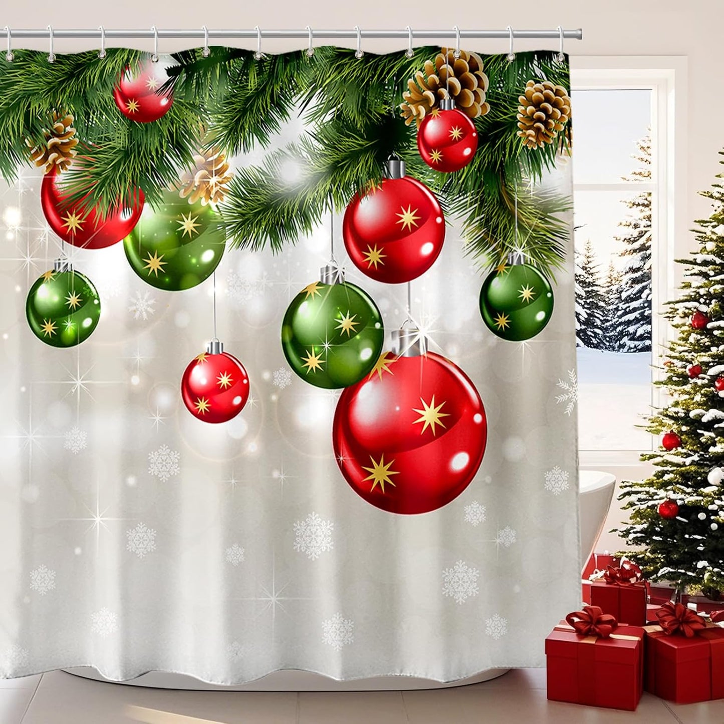 BROSHAN Christmas Shower Curtain Set - Festive Holiday Decor