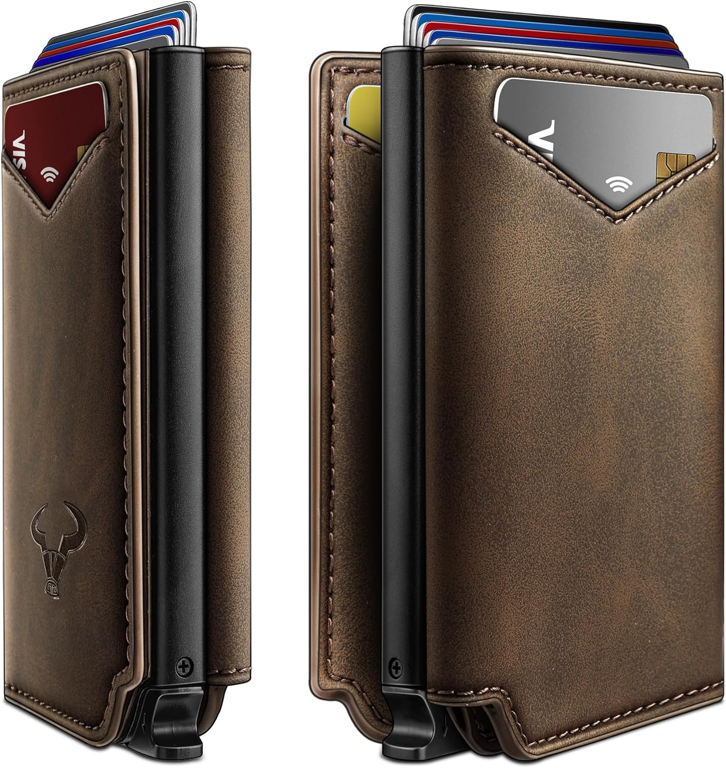 BULLIANT Men Wallet Leather Card Holder with Magnetic Flip Cover
