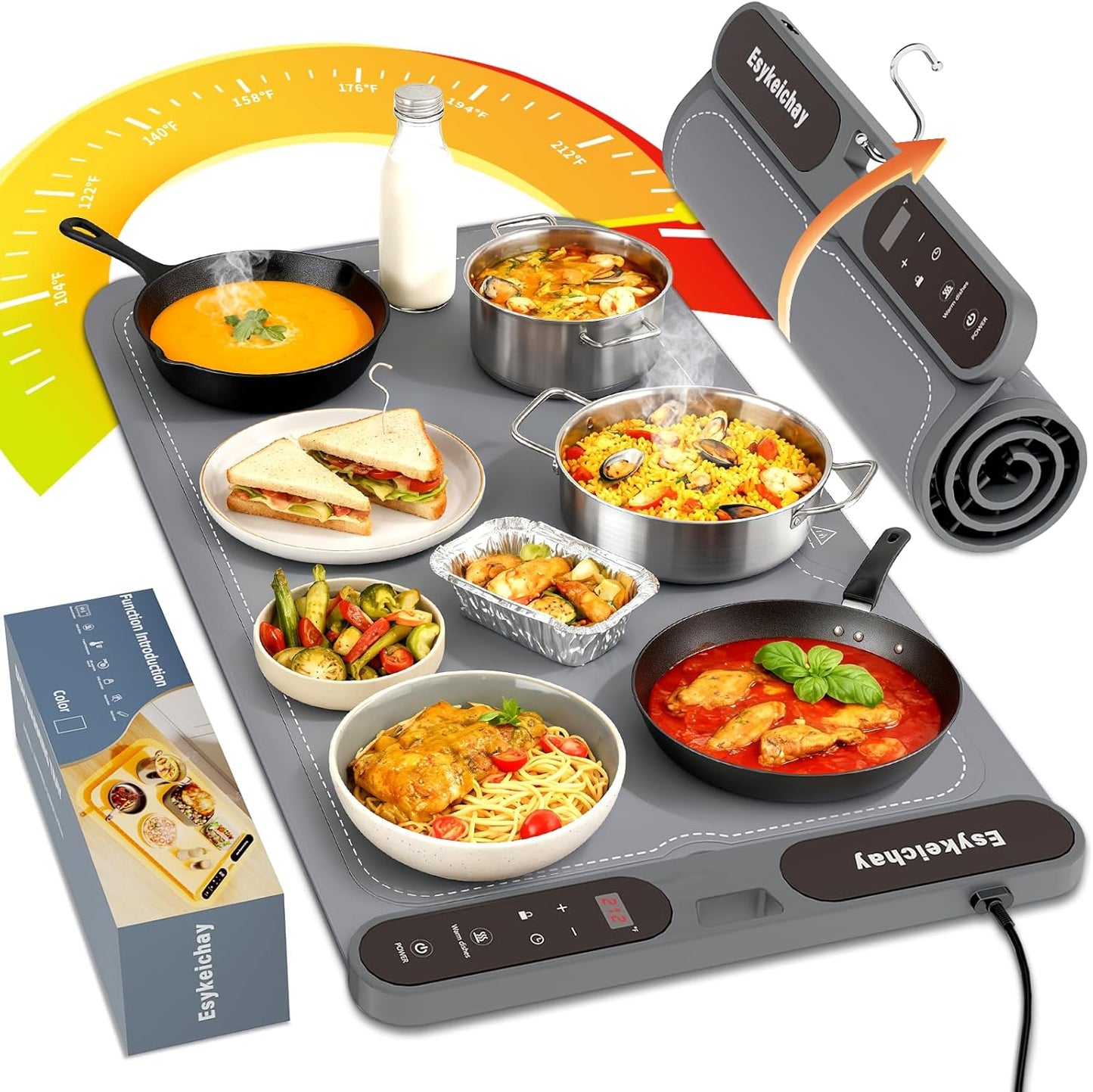 Warming Mat for Food with Roll-Up Design for Easy Storage