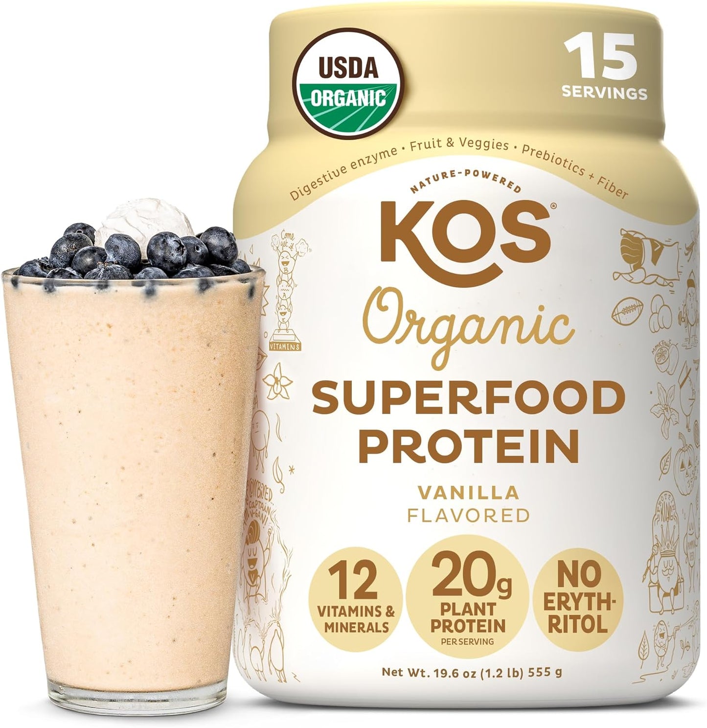 KOS Vegan Protein Powder - Delicious Organic Vanilla Blend