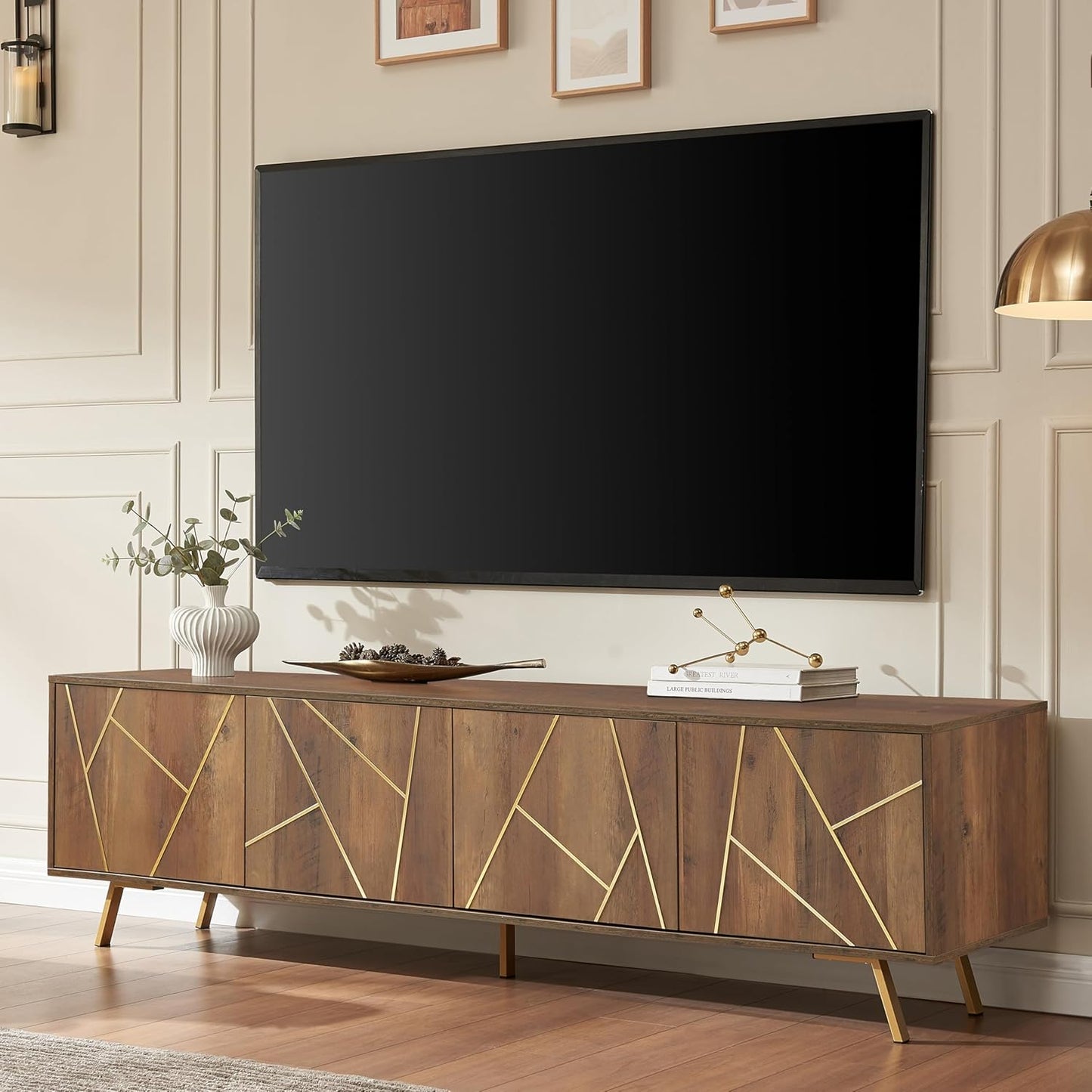 Rustic Oak TV Stand with Storage - EDYO LIVING