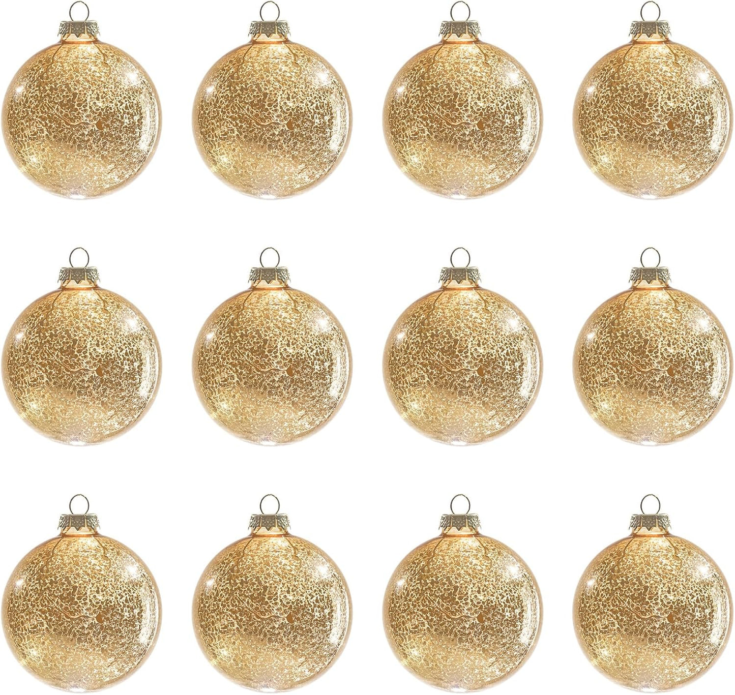 Gold Mercury Glass Ball Christmas Ornaments Set of 12 for Decor