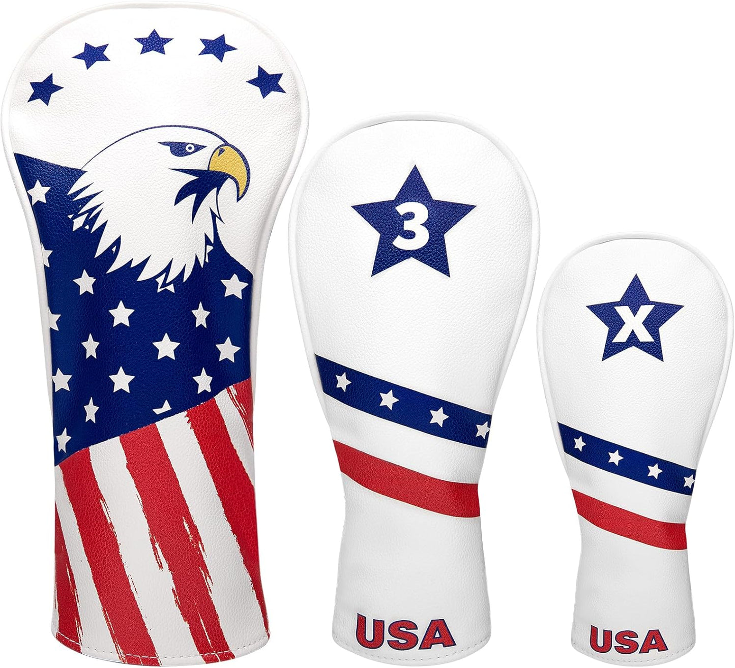 Golf Head Covers 3 Pack USA Stars and Stripes for All Woods