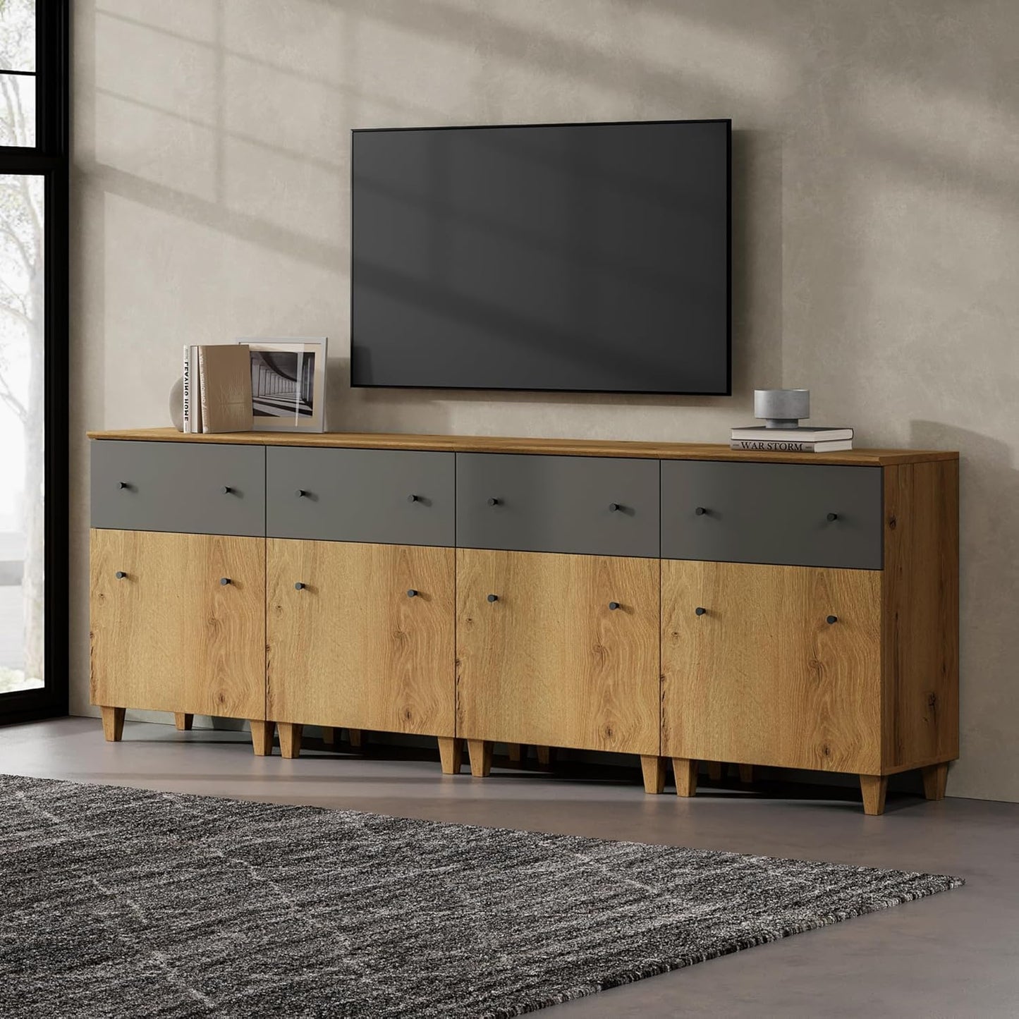 WAMPAT 4-in-1 Highboy TV Stand - Stylish Storage Solution