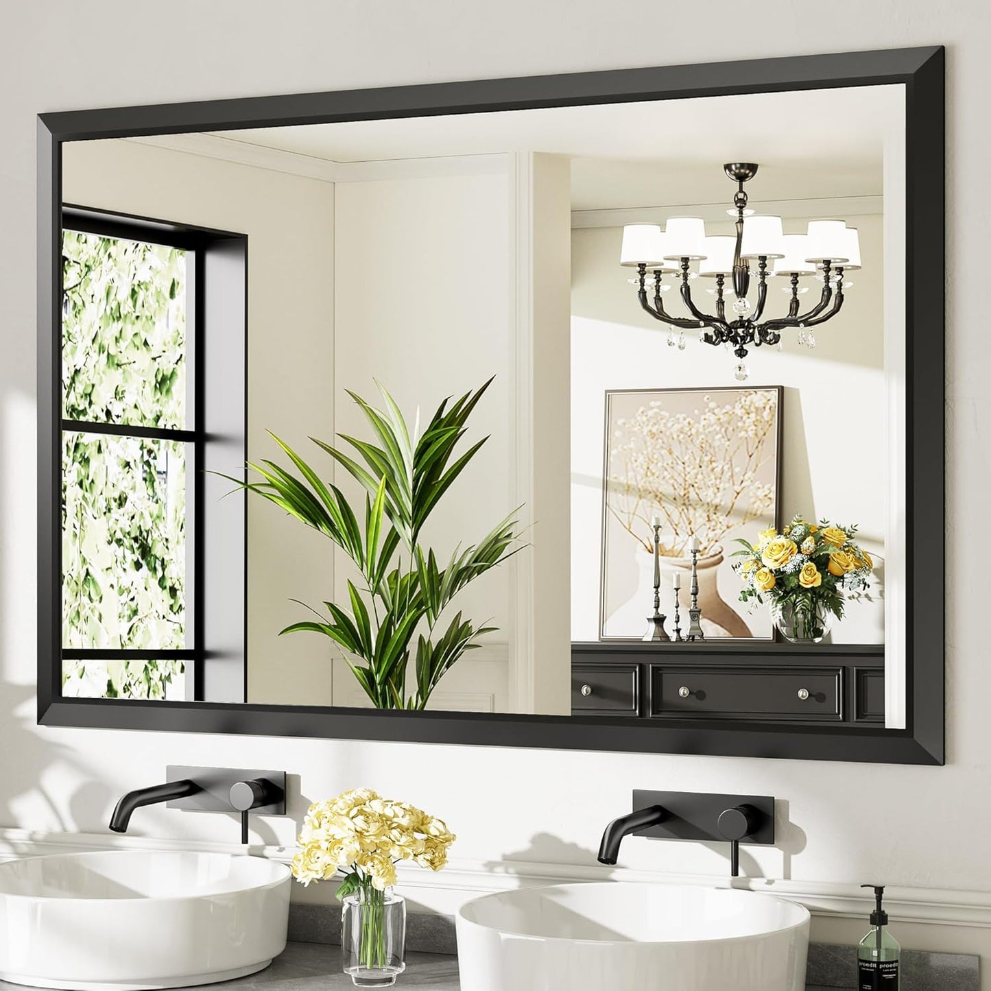 60x40 Inch Black Bathroom Mirror for Wall, Stylish and Durable