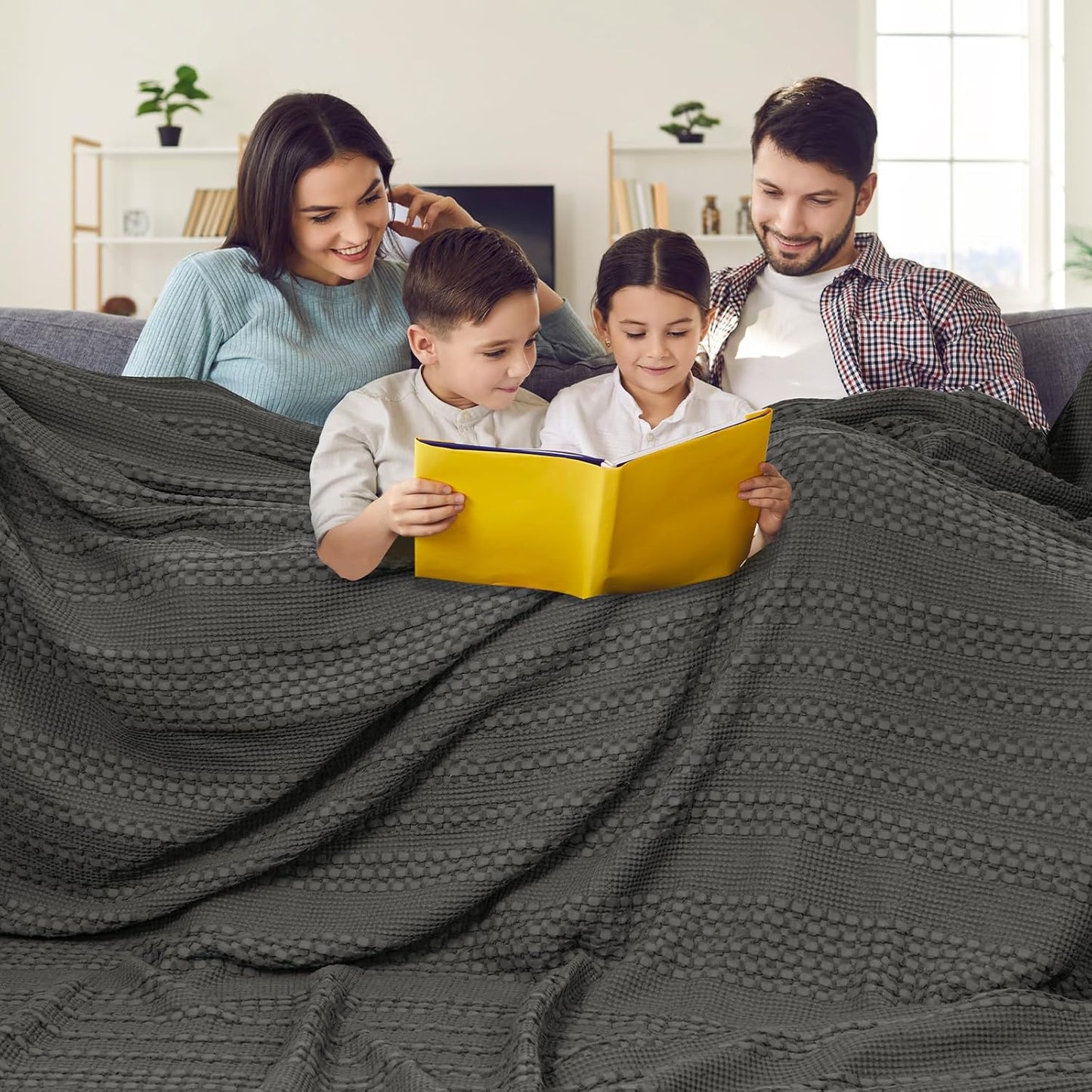 PHF 100% Cotton Waffle Blanket Oversized King for Comfort