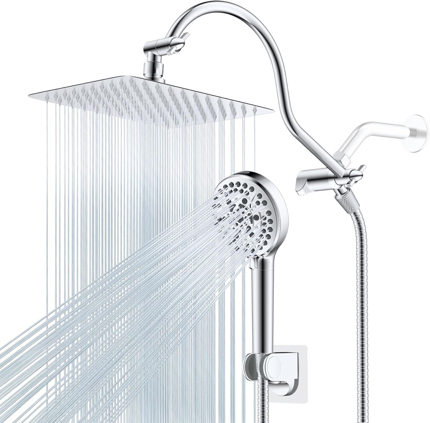 Hibbent All Metal Shower Head Combo with Adjustable Extension Arm
