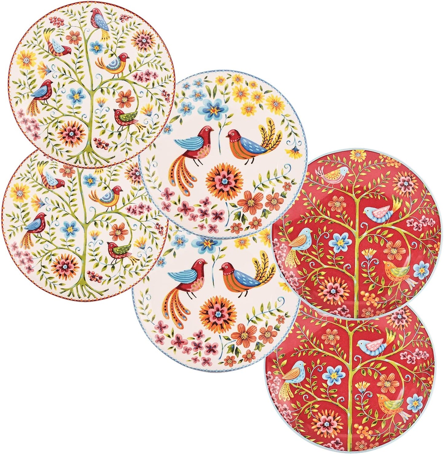 Bico Red Spring Bird Appetizer Plates Set of 6 for Snacks