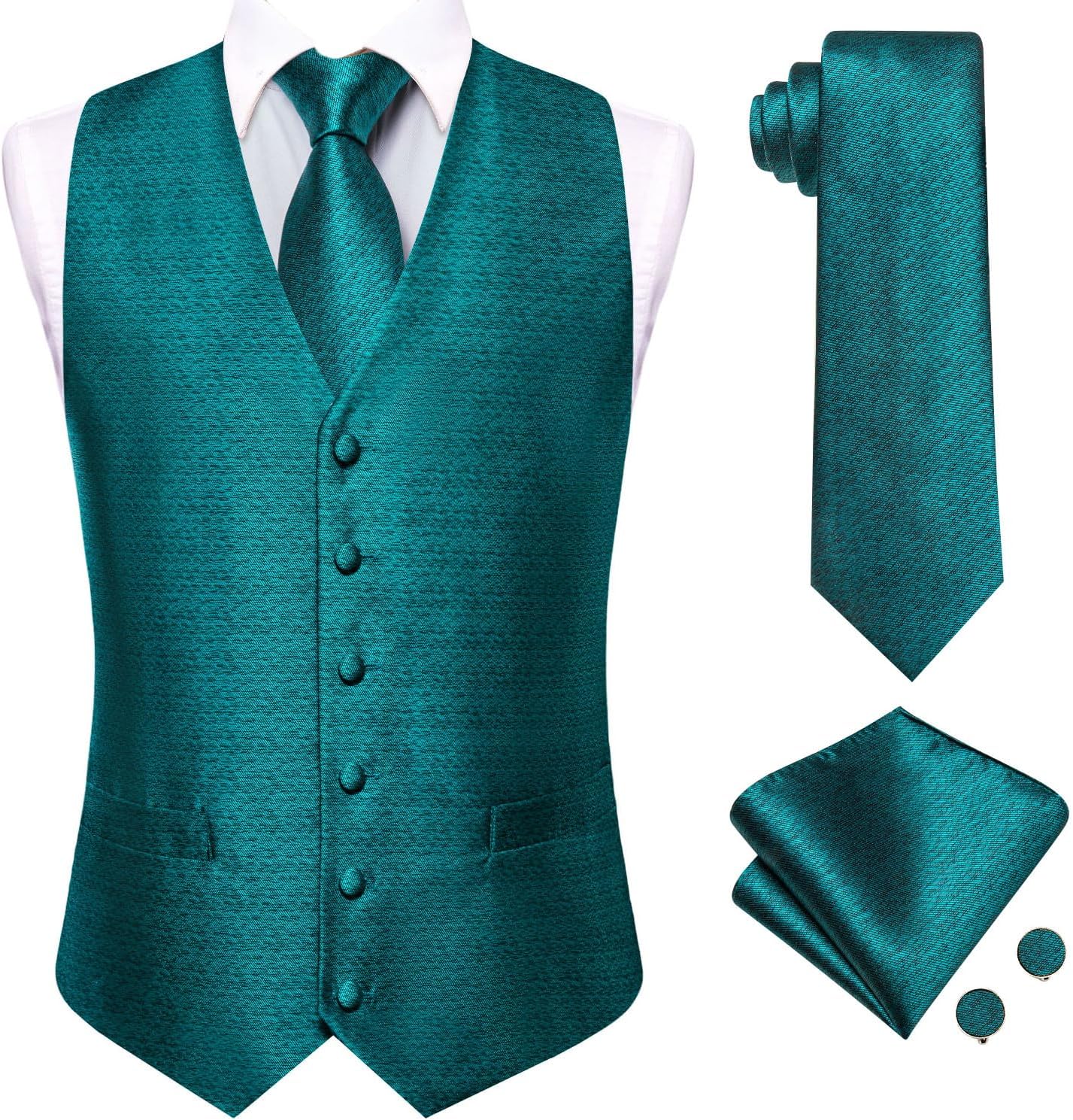 Hi-Tie Silk Mens Suit Vest and Tie Set for Formal Events