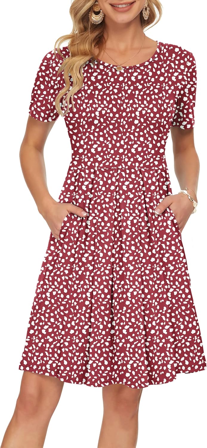 AUSELILY Women's Short Sleeve Summer Dress with Pockets