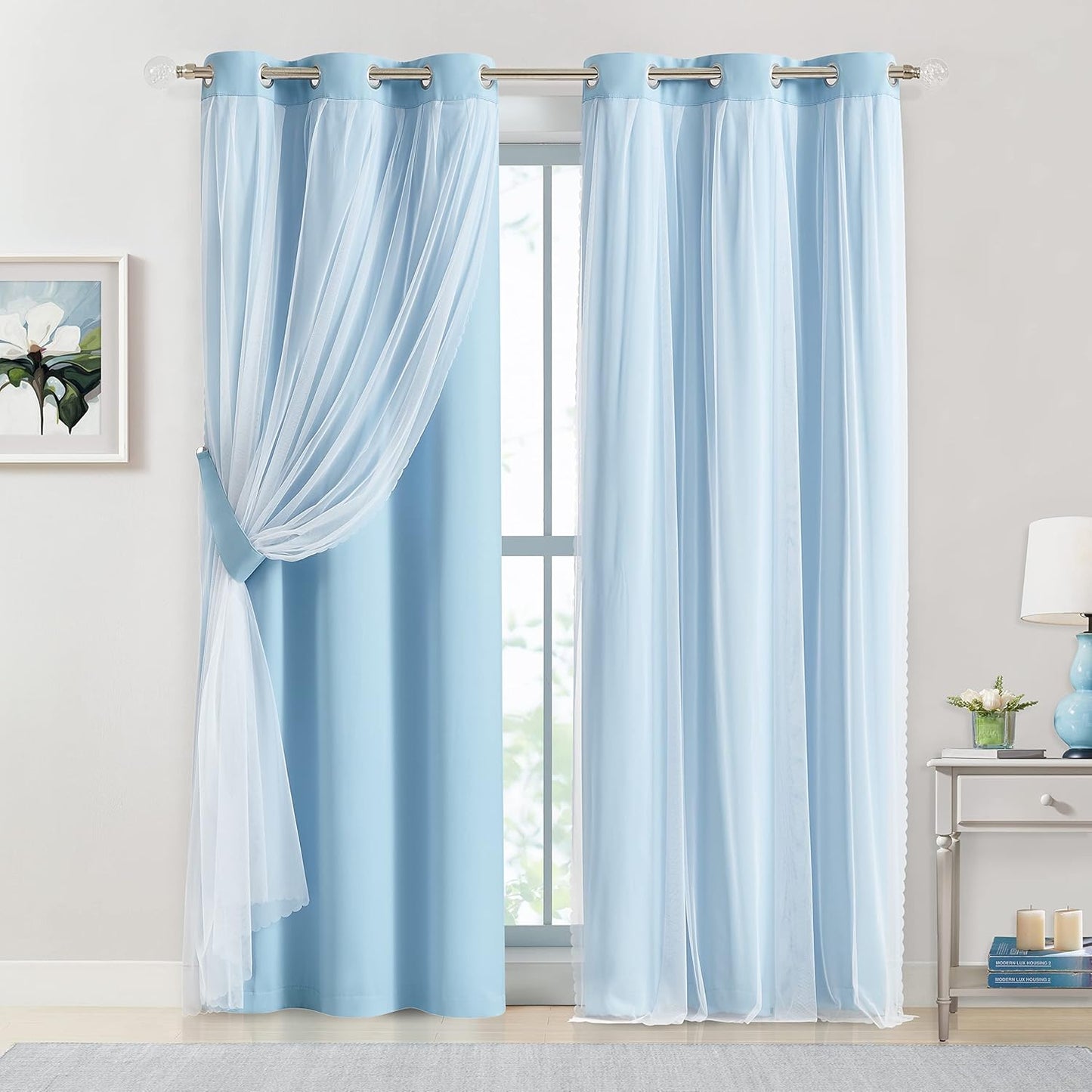 Bujasso Sky Blue 80% Blackout Curtains for Modern Home Decor
