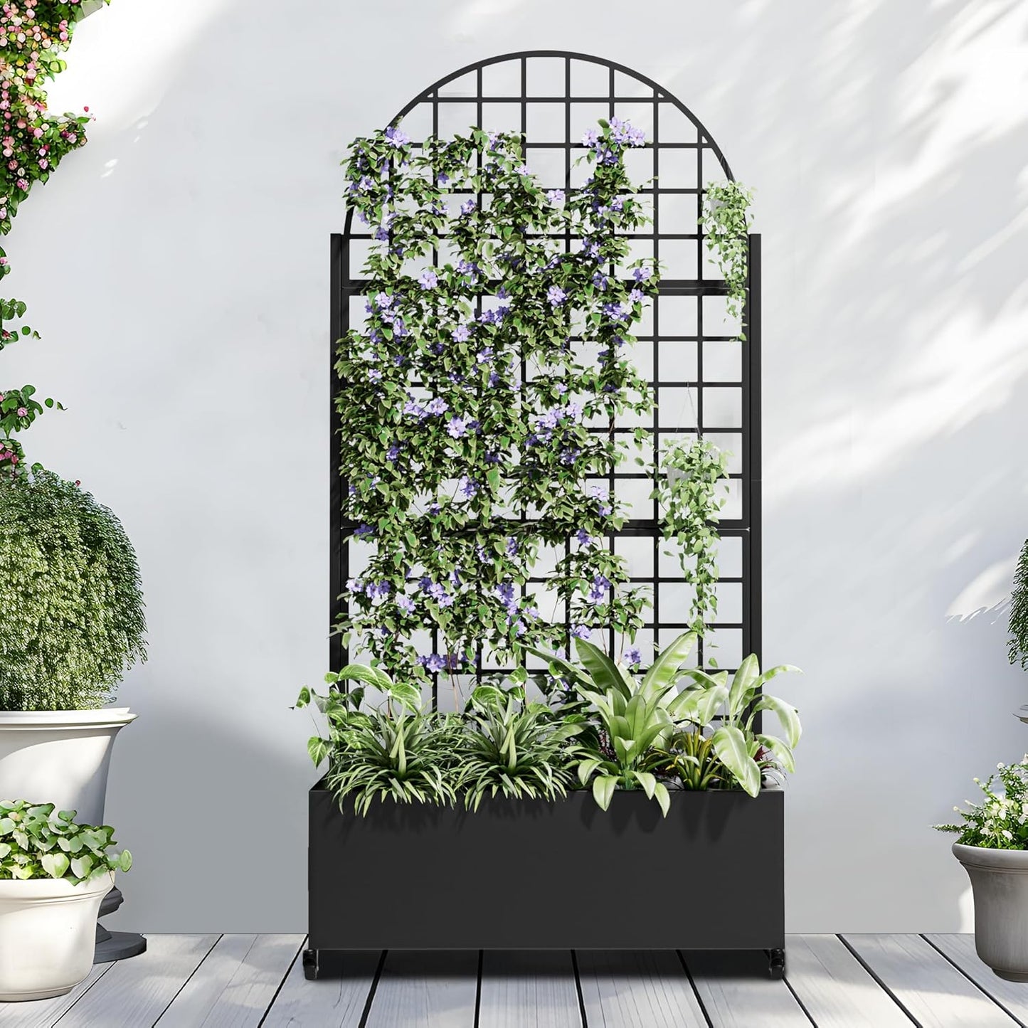 Casaphoria Metal Raised Garden Bed with Trellis and Wheels