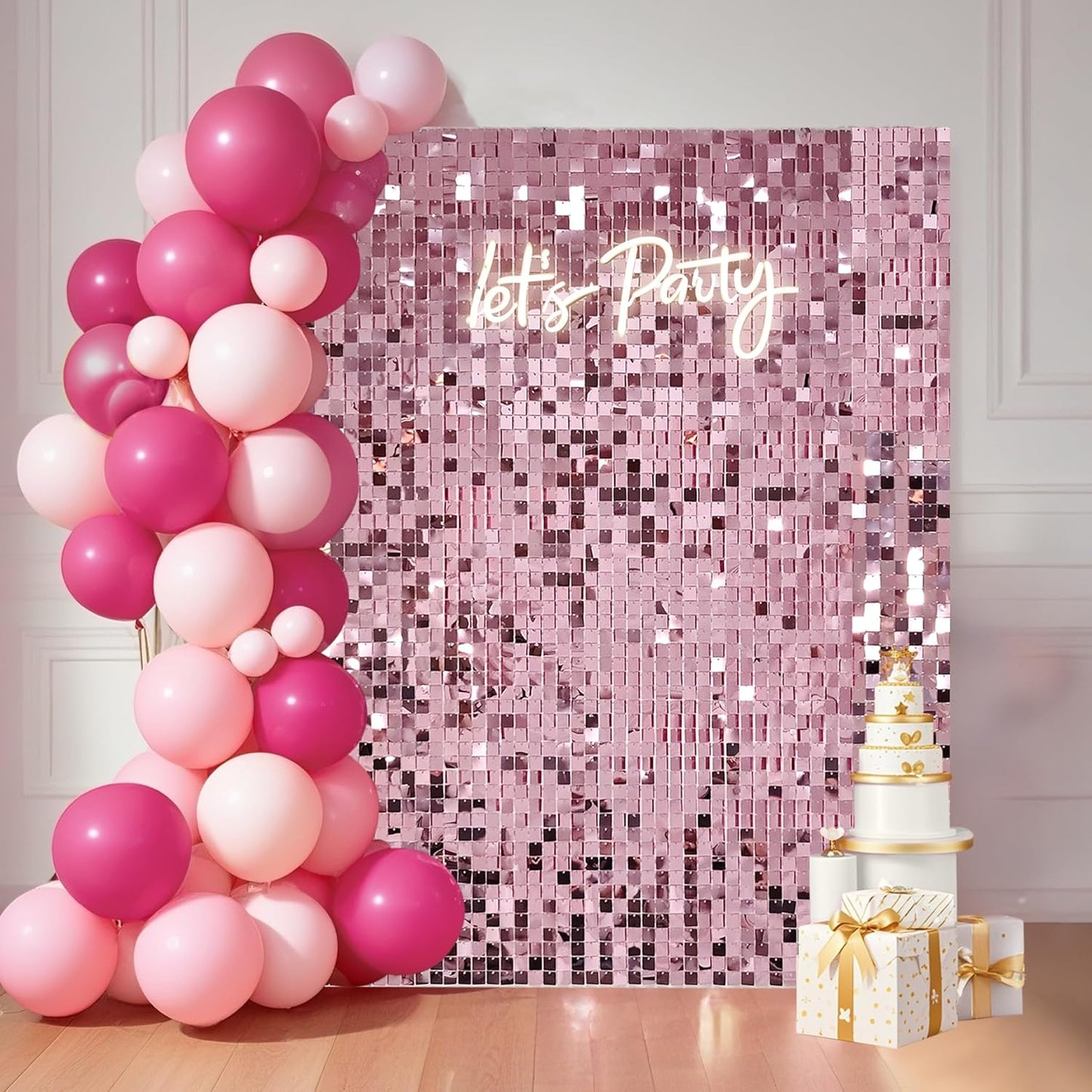 24 Pcs Pink Shimmer Wall Backdrop Panels for Party Decor