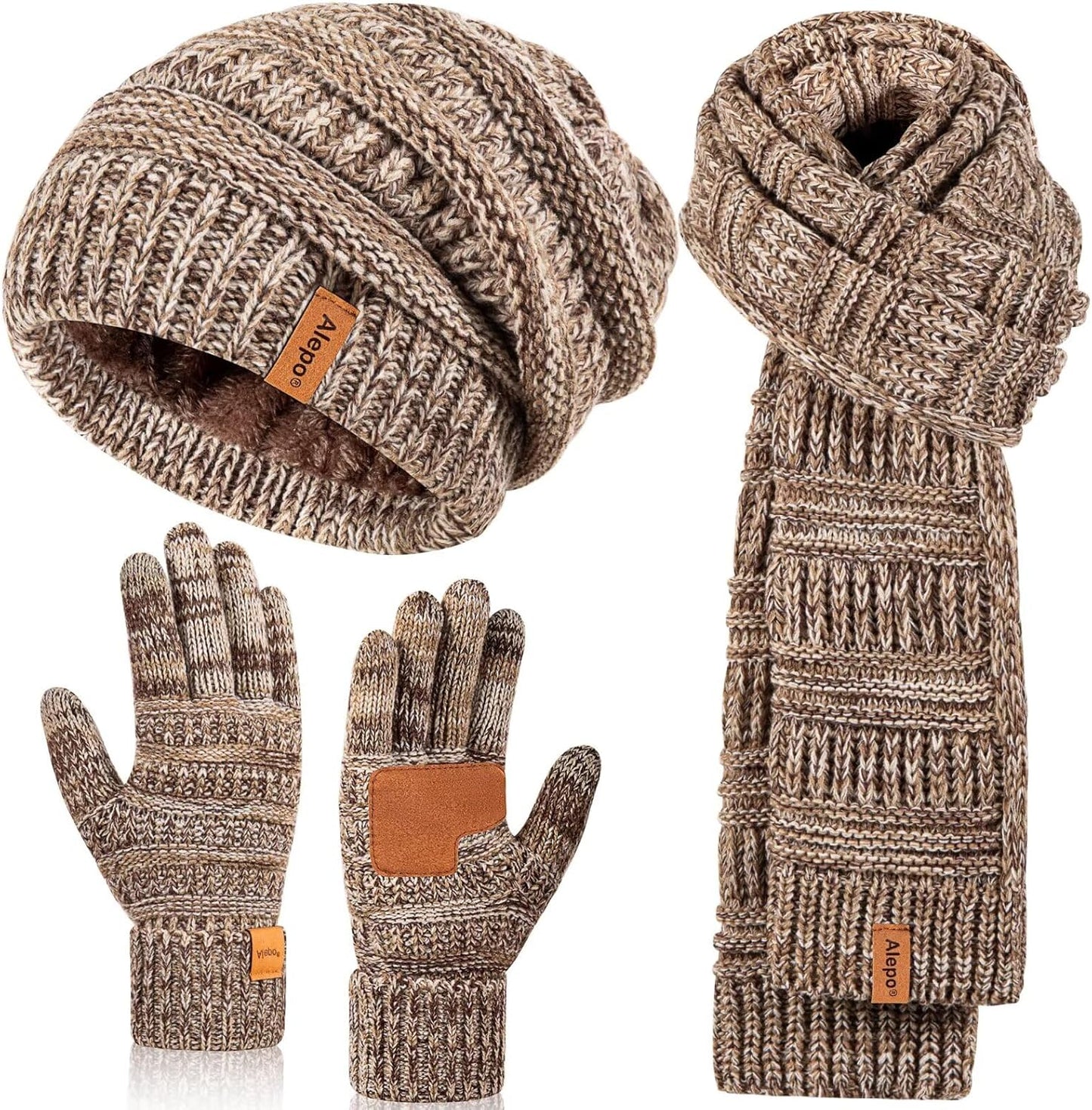 Winter Beanie Hat Scarf Gloves Set for Women - Warm 3 in 1