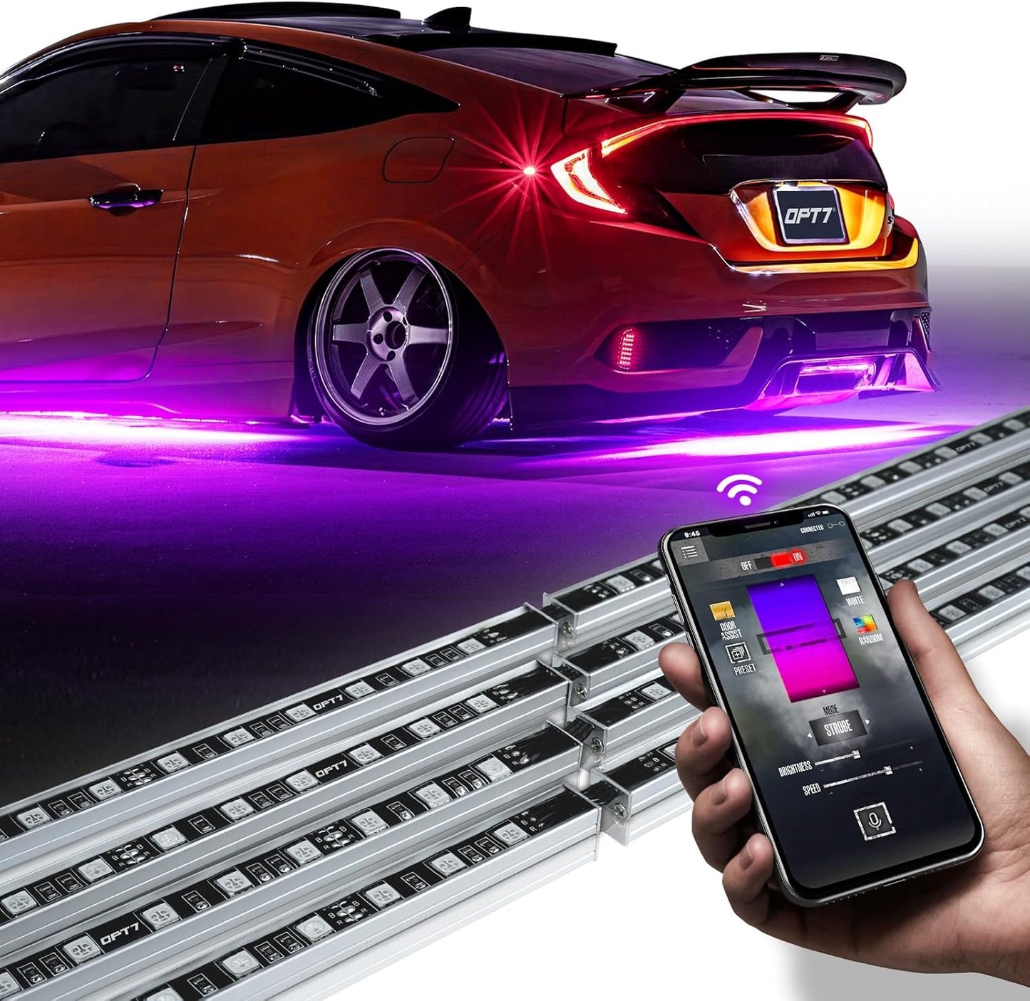 OPT7 Aura Pro Underglow LED Lights Kit for Car with APP Control