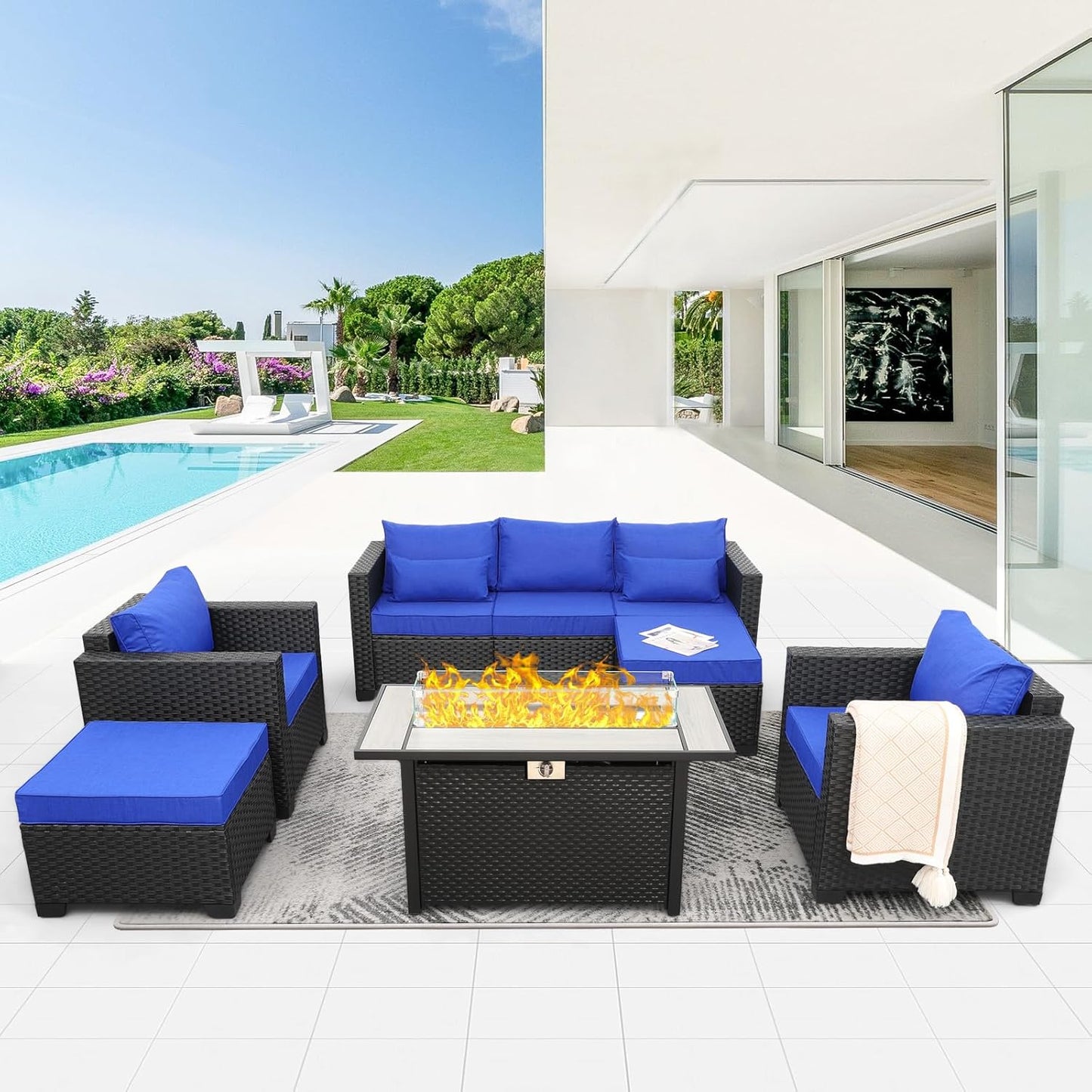 Rattaner Outdoor Patio Furniture Set with 60000 BTU Fire Pit