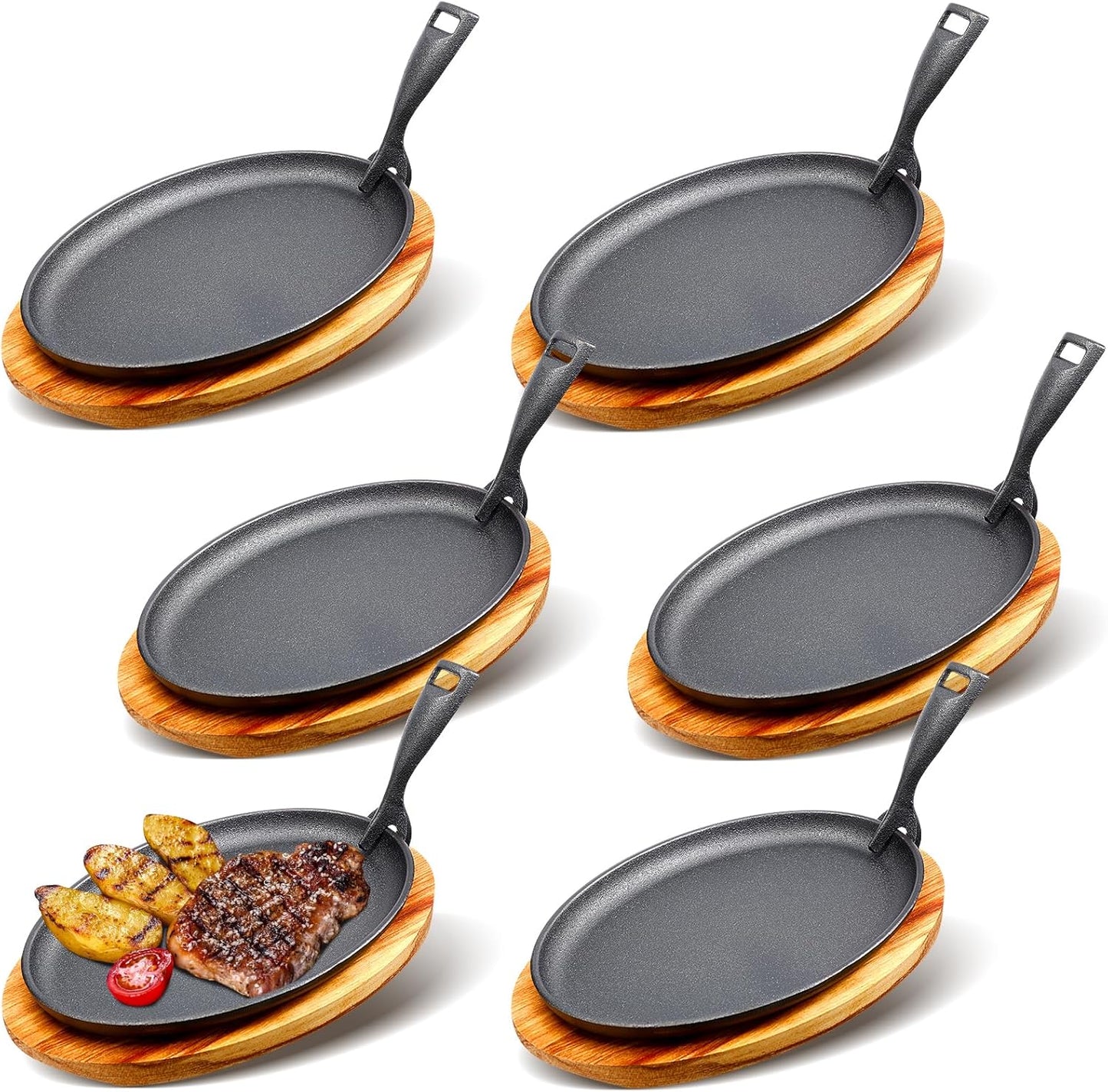 6 Sets Cast Iron Skillet Set for Fajitas and BBQ Parties