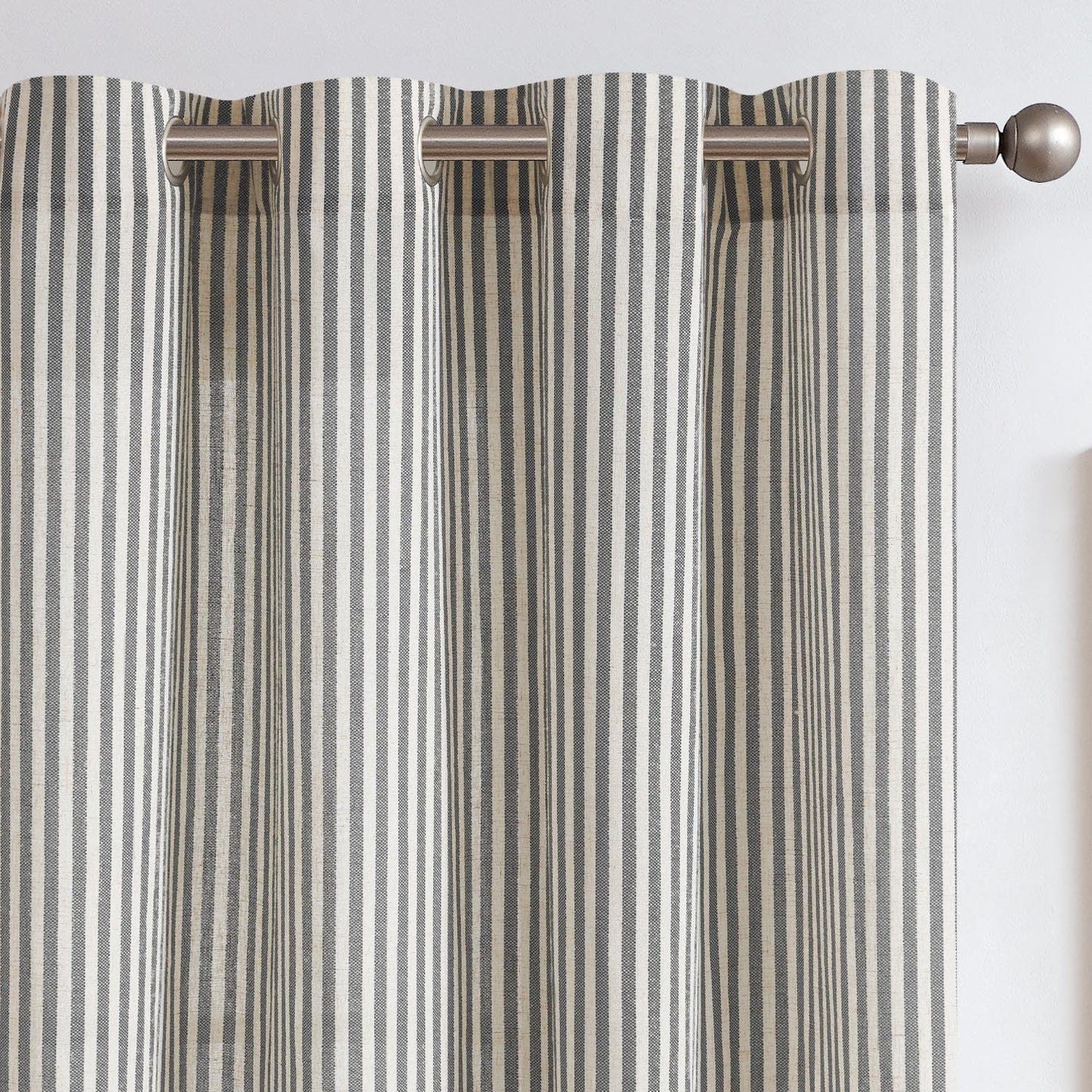 jinchan Linen Curtains for Living Room with Charcoal Grey Stripes