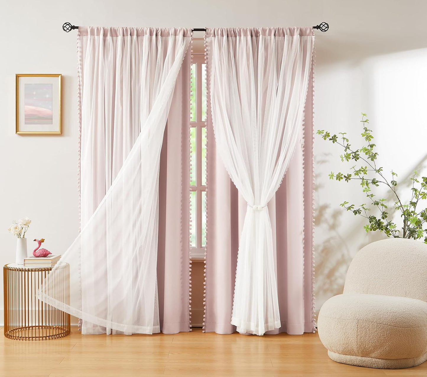 Pink Blackout Curtains with Sheer Overlay for Cozy Bedrooms