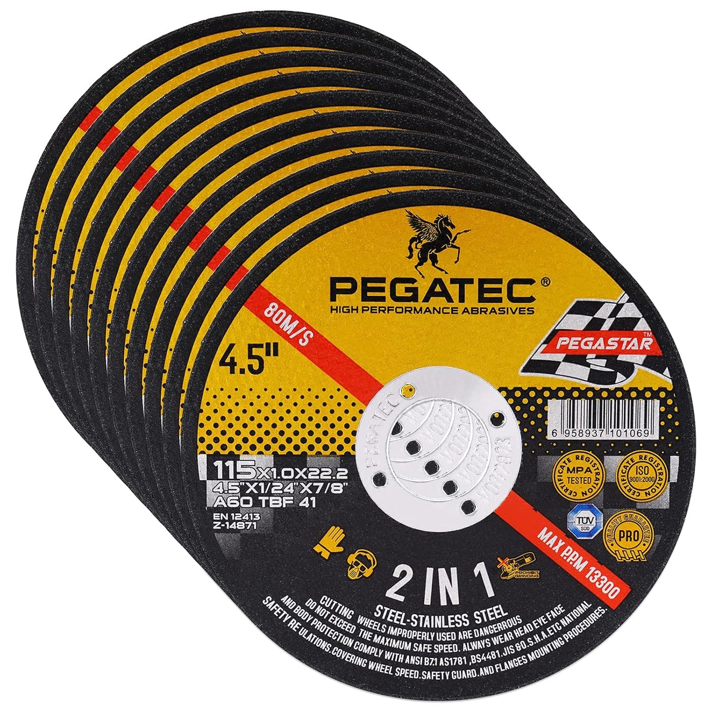 PEGATEC 4.5 Thin Aggressive Cutting Disc - Metal & Stainless Steel Precision Cut (10 Pack)