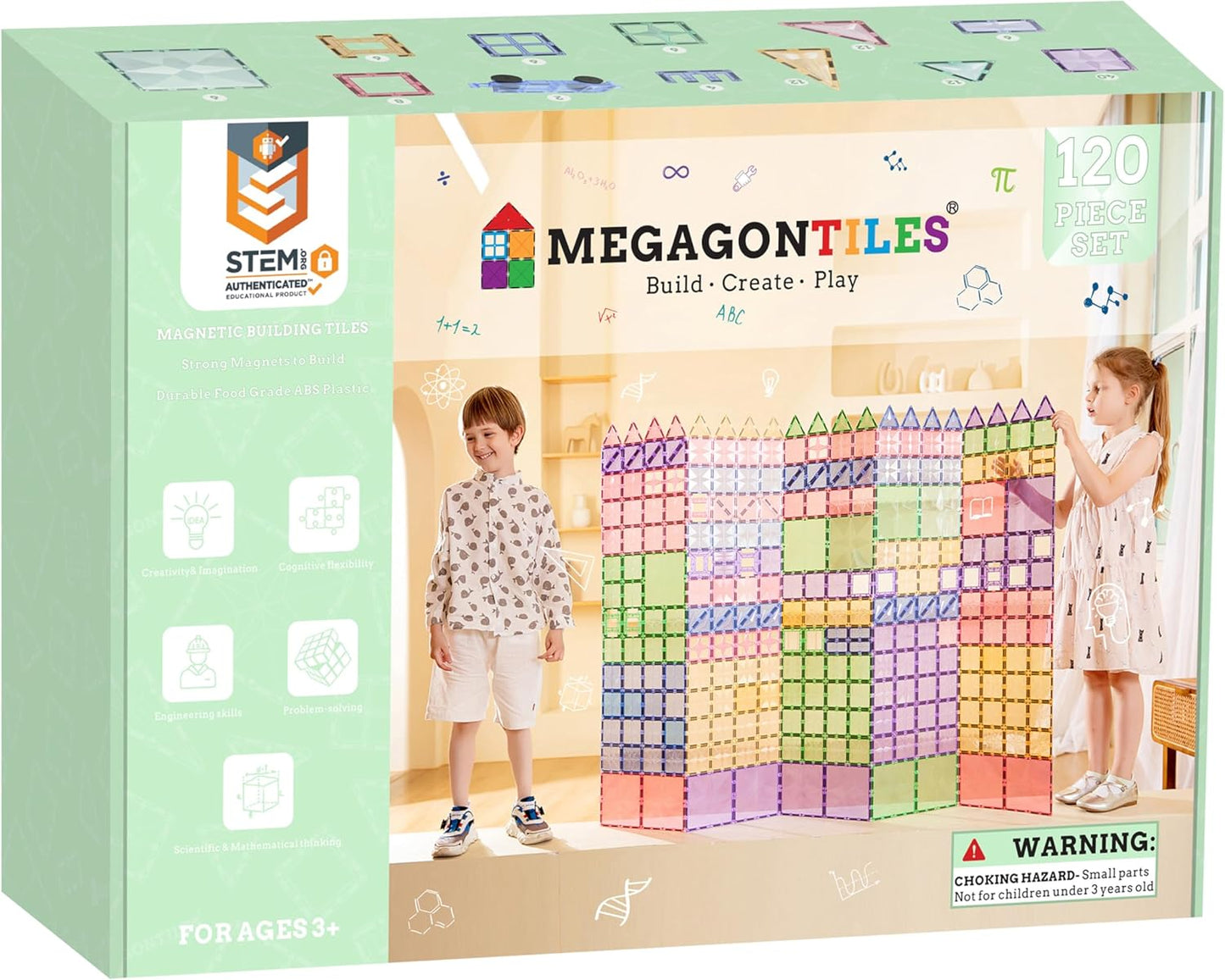 120PCS Premium Magnetic Tiles for Kids - STEM Educational Toy