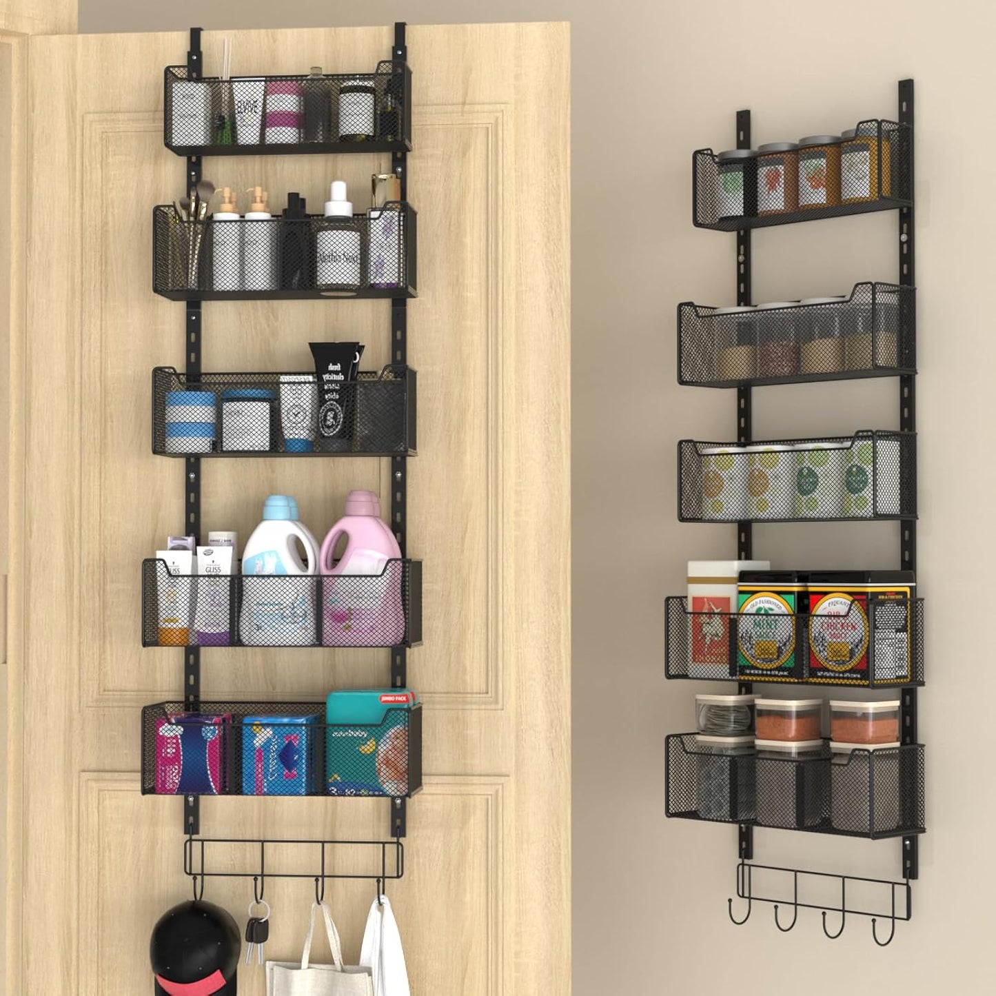 Over The Door Organizer with Adjustable Baskets for Storage