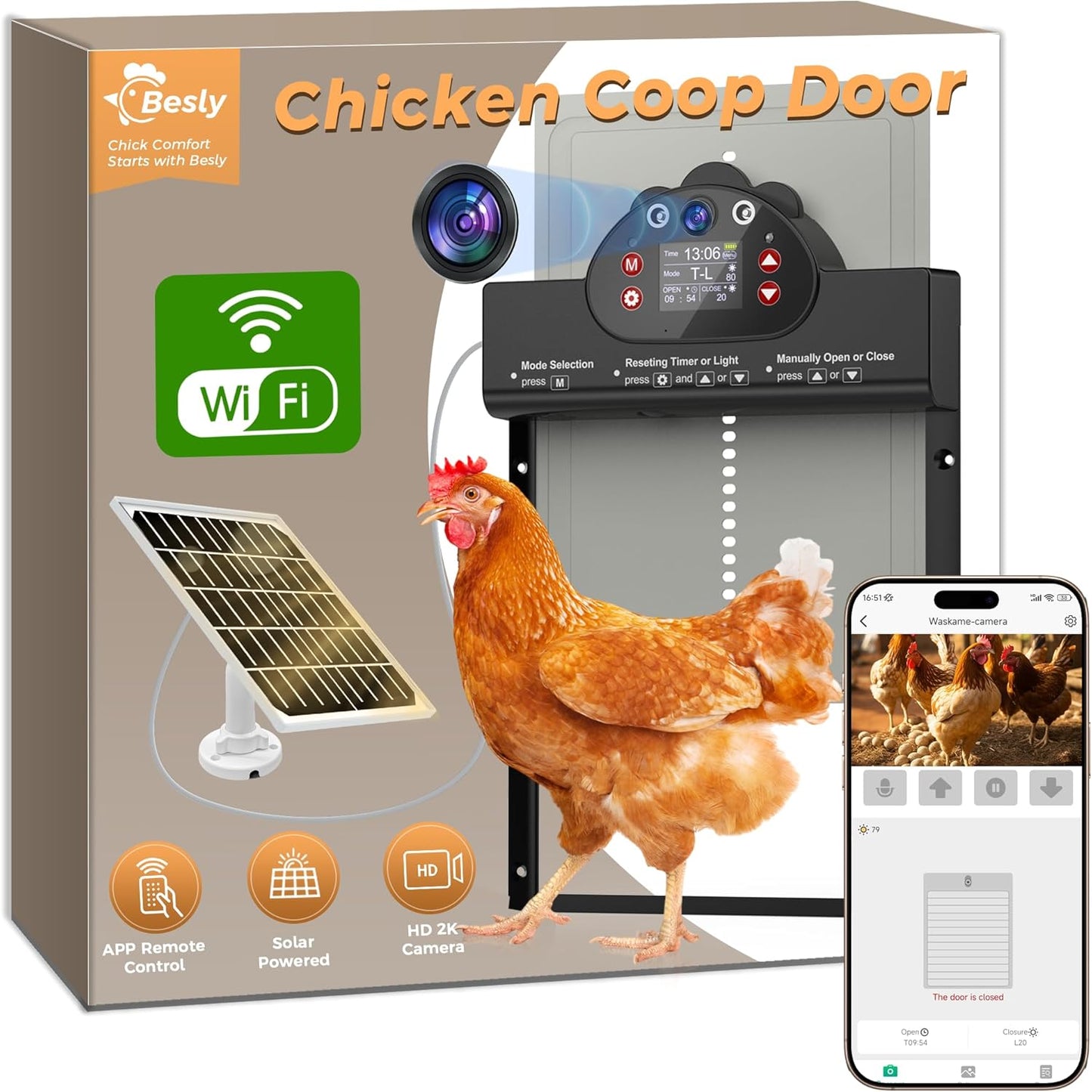 2K HD Camera Automatic Chicken Coop Door with Smart Features