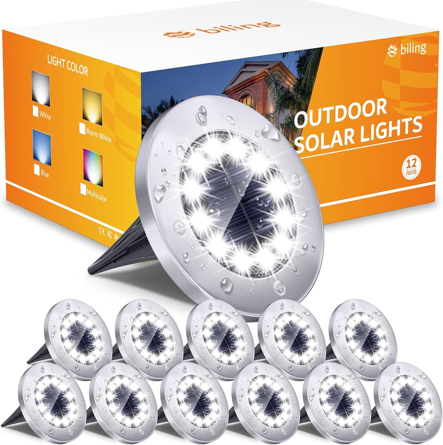 Biling Solar Outdoor Lights 12 Pack for Bright Garden Pathways
