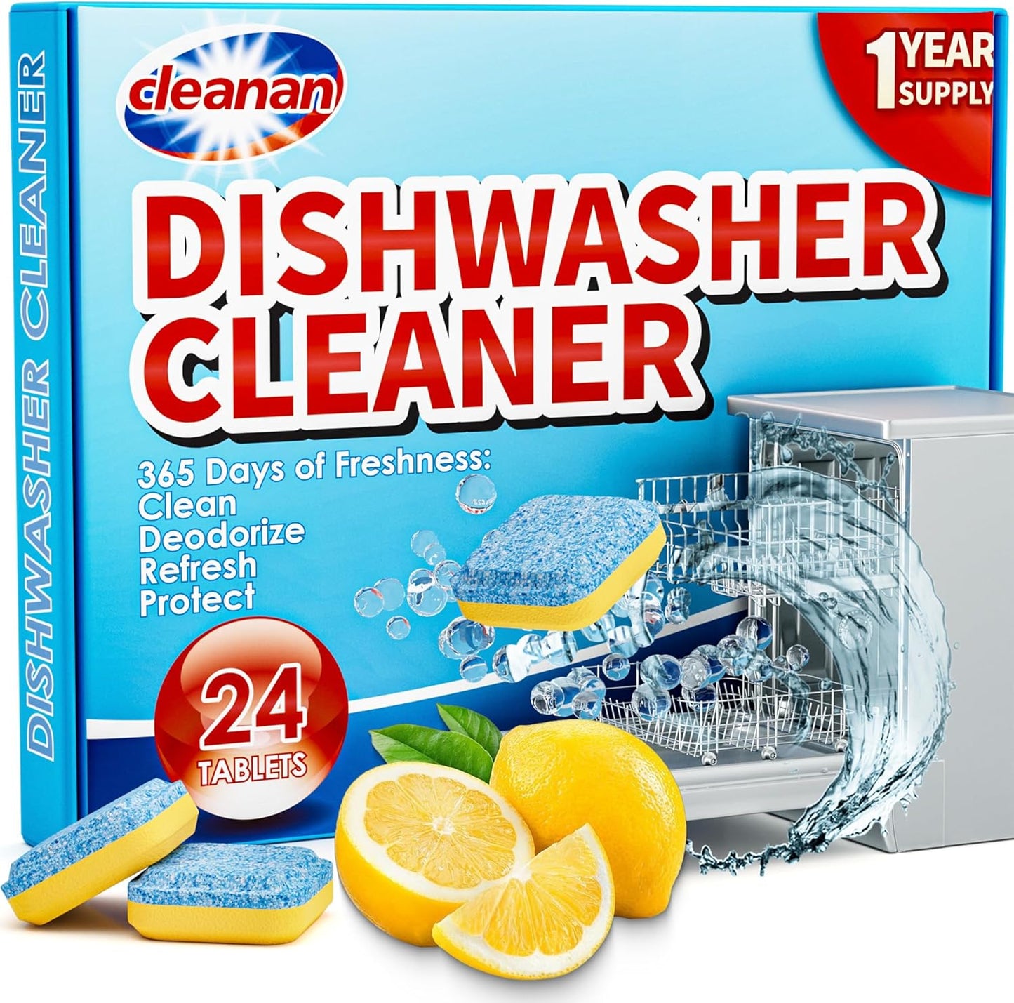 Powerful 24 Pack Dishwasher Cleaner Tabs - Deep Cleans & Refreshes!