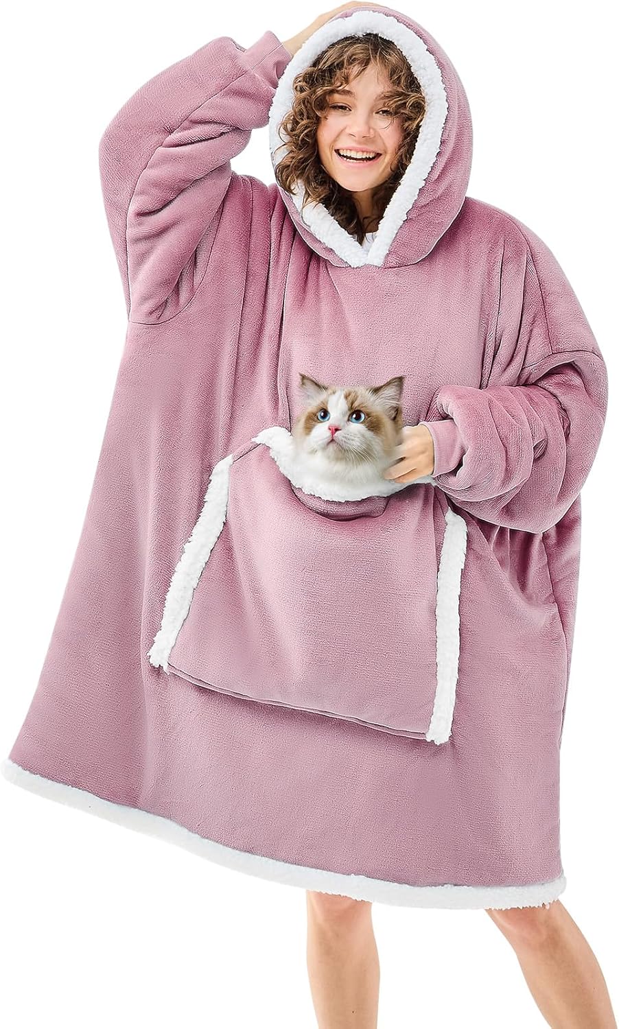 JOYWOO Purple Wearable Blanket Hoodie for Cat Lovers Gifts
