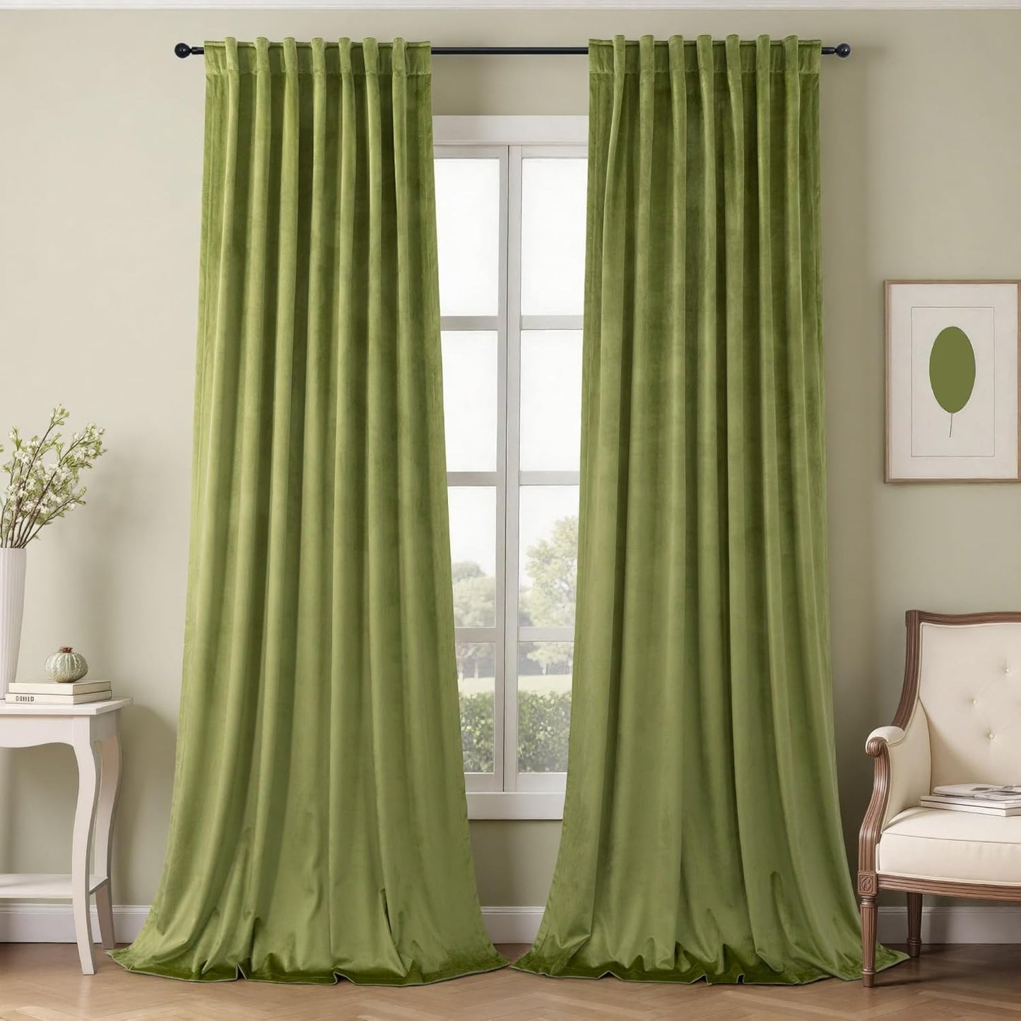 Moss Green Velvet Curtains 108 Inches Long for Any Room