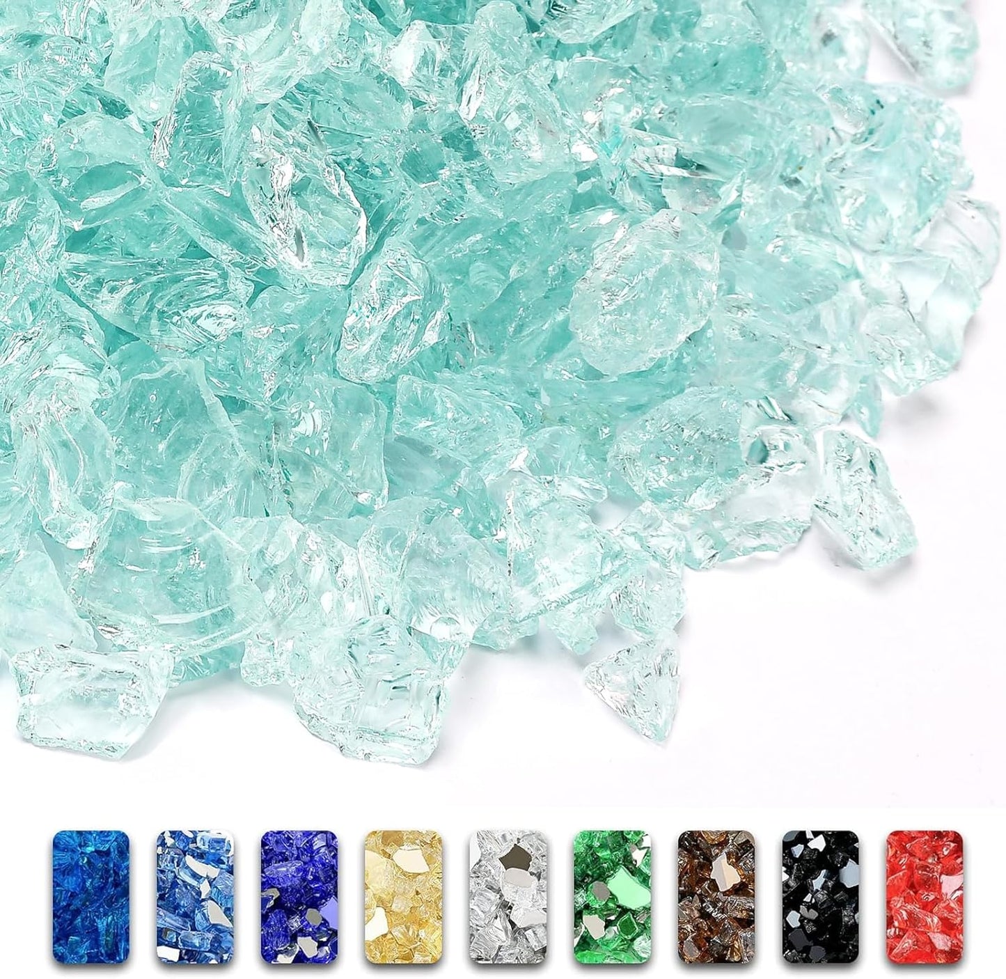 GRISUN Mint Green Fire Glass for Fire Pit - High Luster 20 lbs