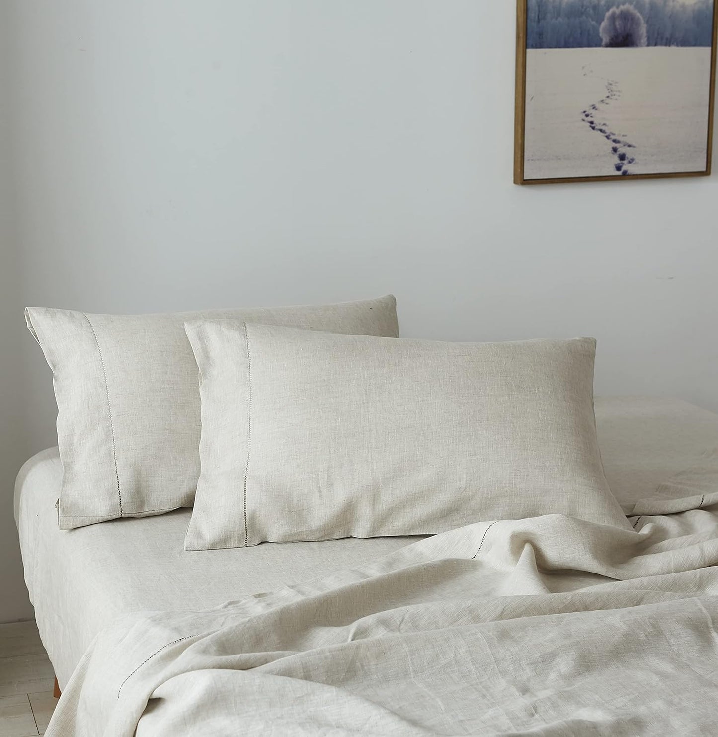 100% Linen Pillowcase Set of 2 with Hand Drawing Hemstitch