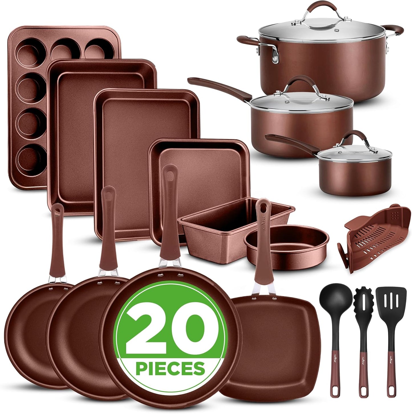 NutriChef 20 Piece Cookware Set: Non-Stick Kitchen Essentials