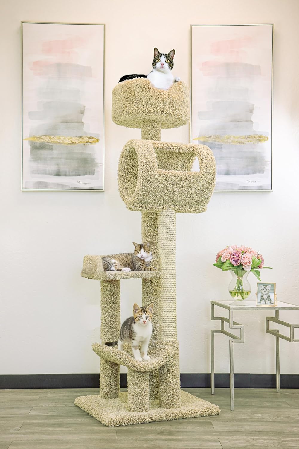 Solid Wood Cat Climbing Tower Cat Tree for All Stages of Cats