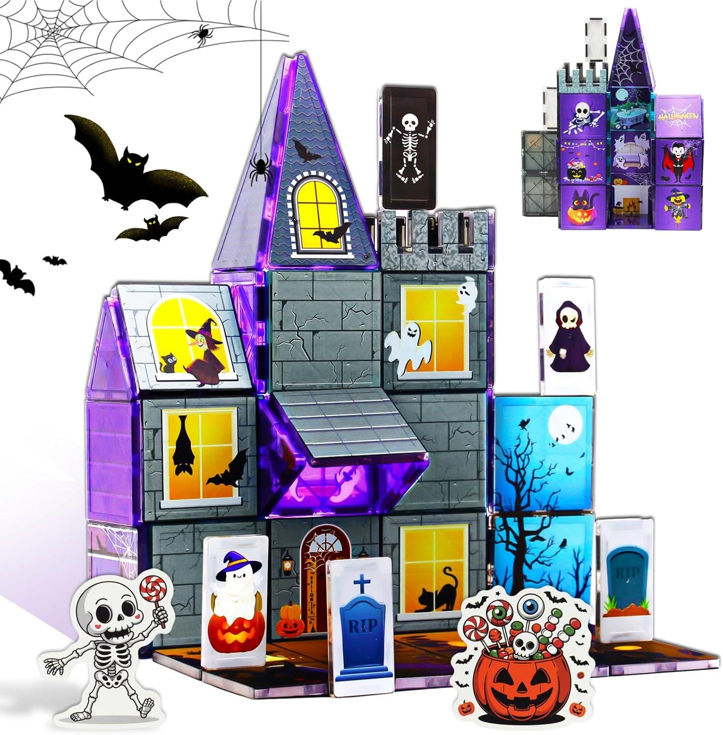 MAYAPHILOS 64 PCS Halloween Magnetic Tiles for Creative Play