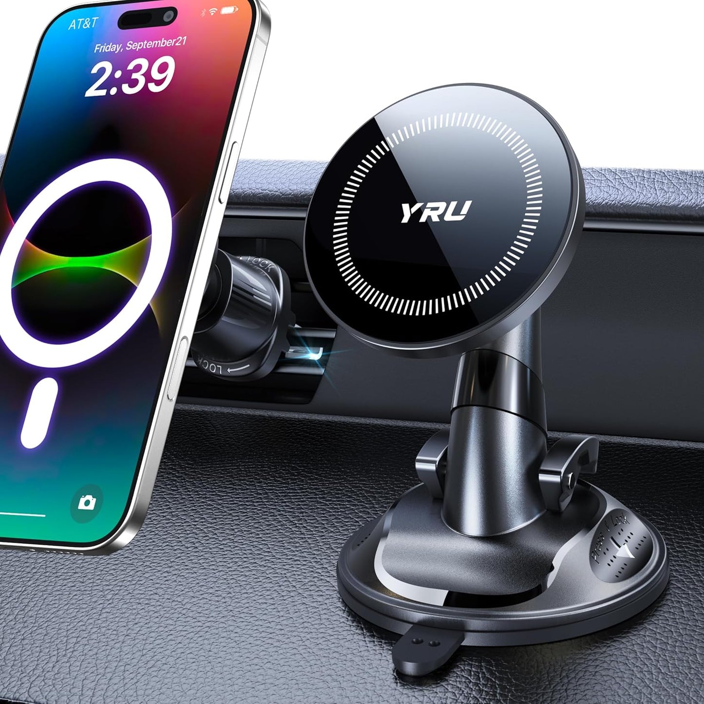 YRU Phone Holder for MagSafe Car Mount - 360 Rotating Design