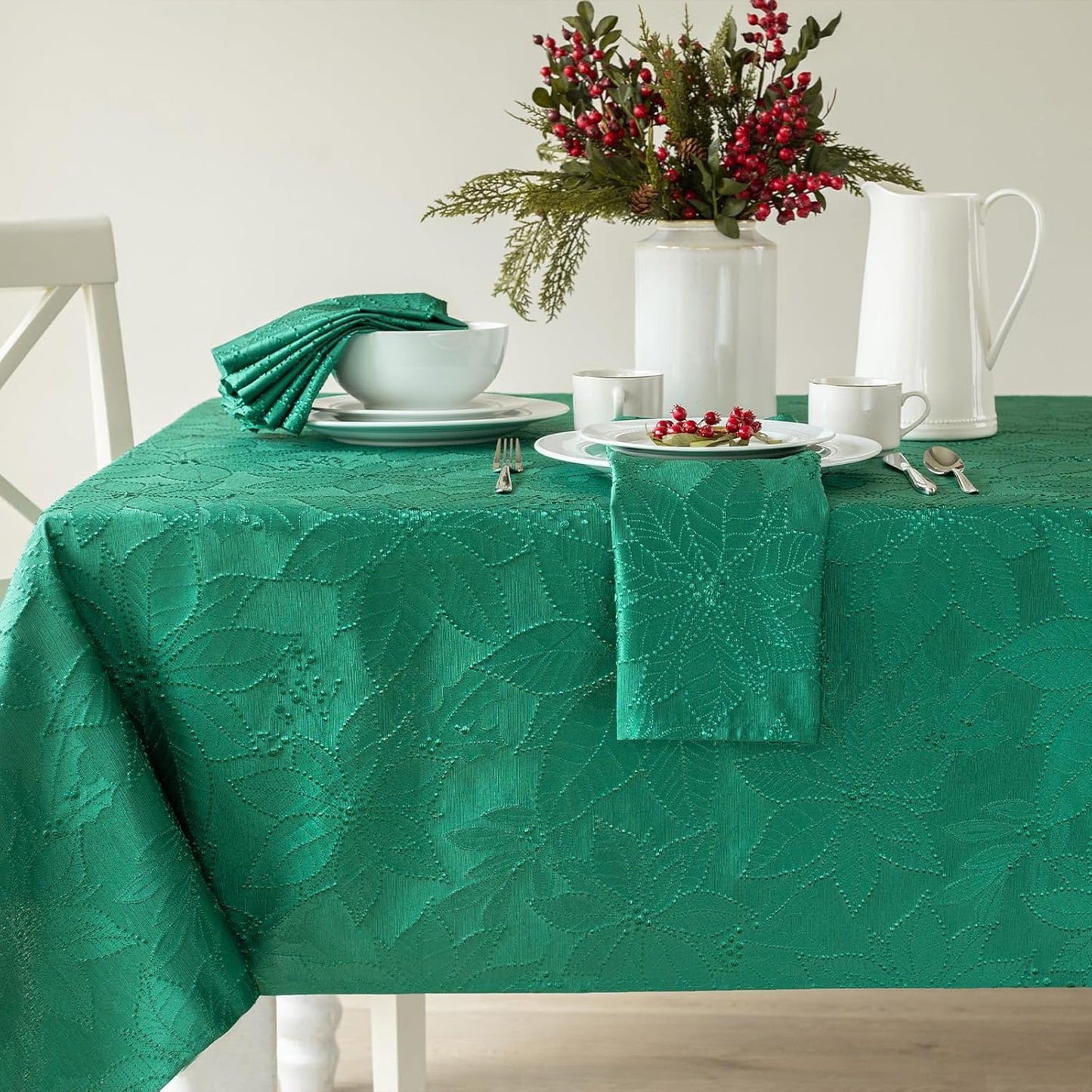 Poinsettia Palace Damask Table Cloth for Holiday Elegance