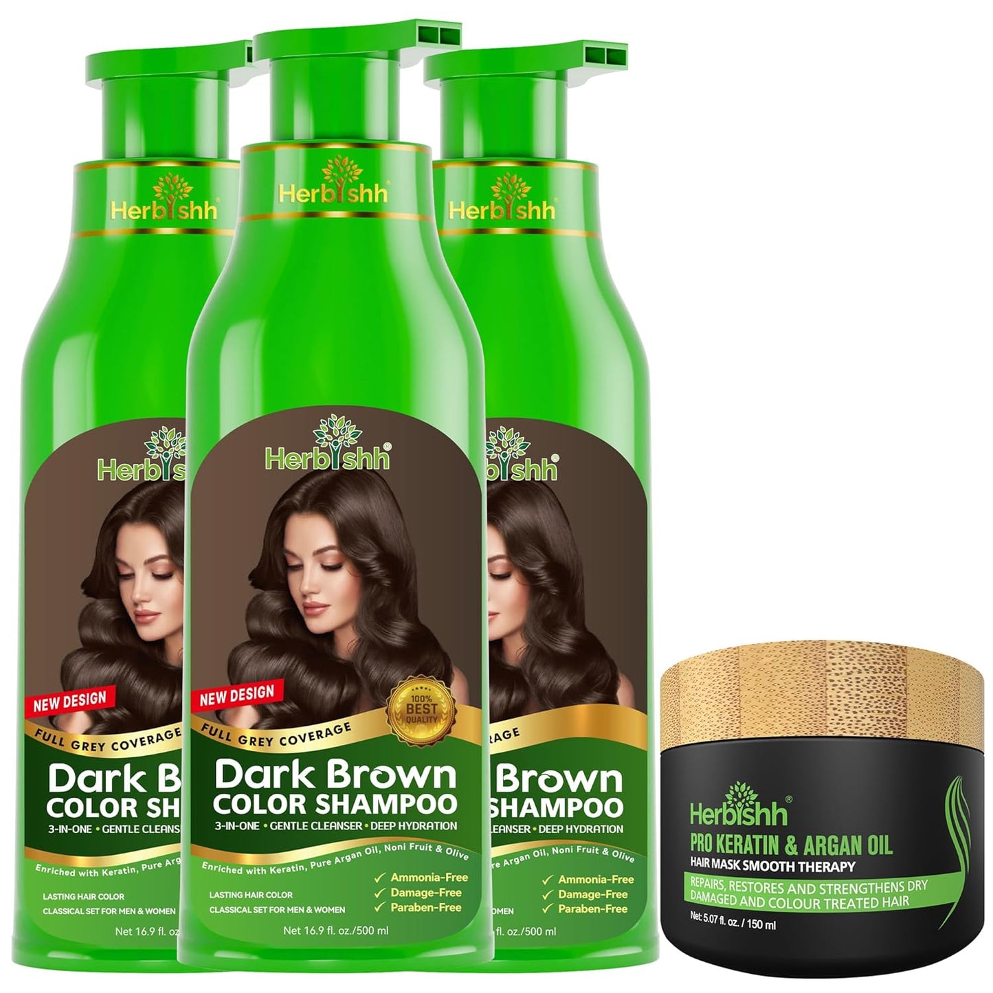 Herbishh Ultimate Hair Color Shampoo and Argan Mask Combo for Grey