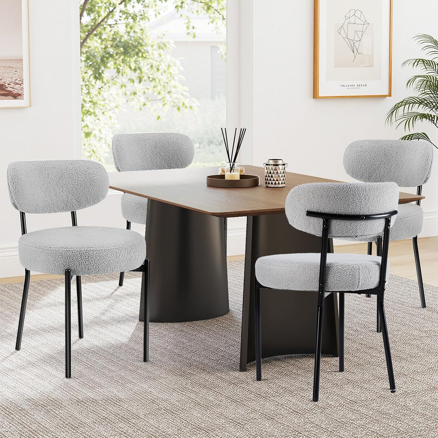 Modern Mid Century Dining Chairs Set of 4 with Curved Backrest
