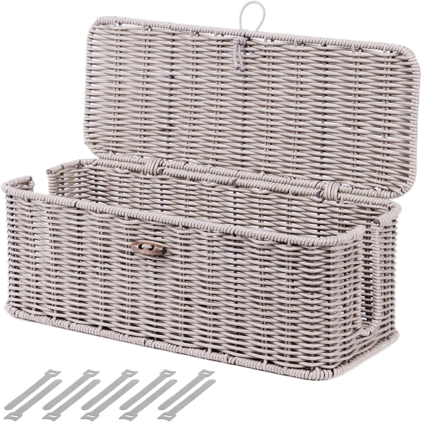 Rattan Cable Management Box - Organize & Hide Cords with Style!