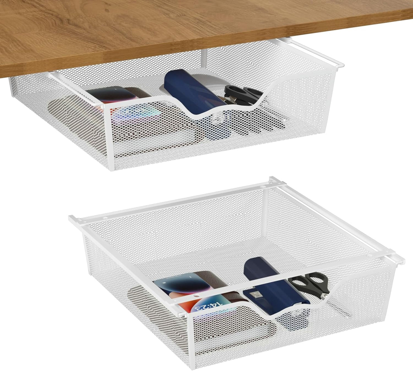 YBING White Mesh Under Desk Drawers - 2 Pack