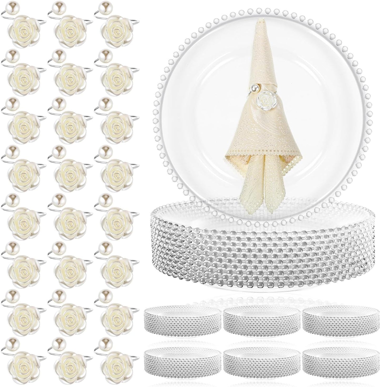 50 Beaded Plastic Charger Plates Set - Perfect Table Decor for Events!