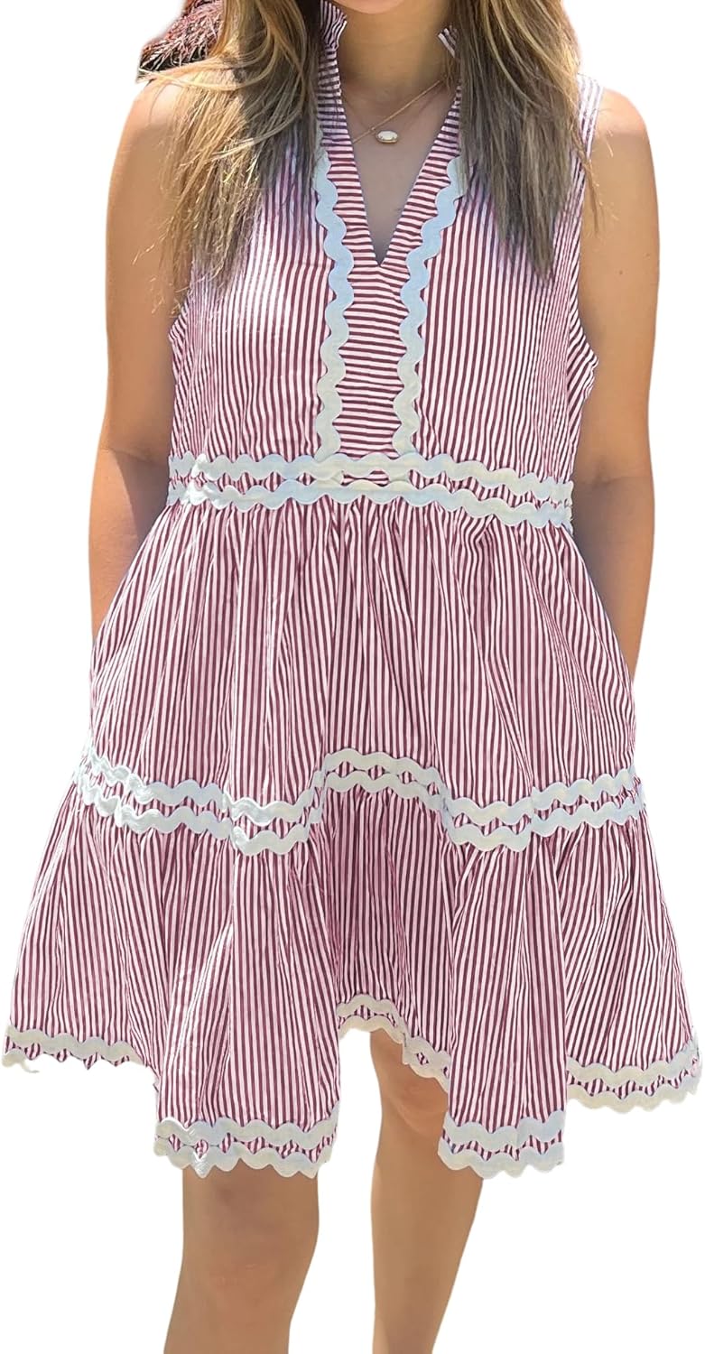Kuraki Women's Cute Sleeveless Rickrack Tiered Dress Review