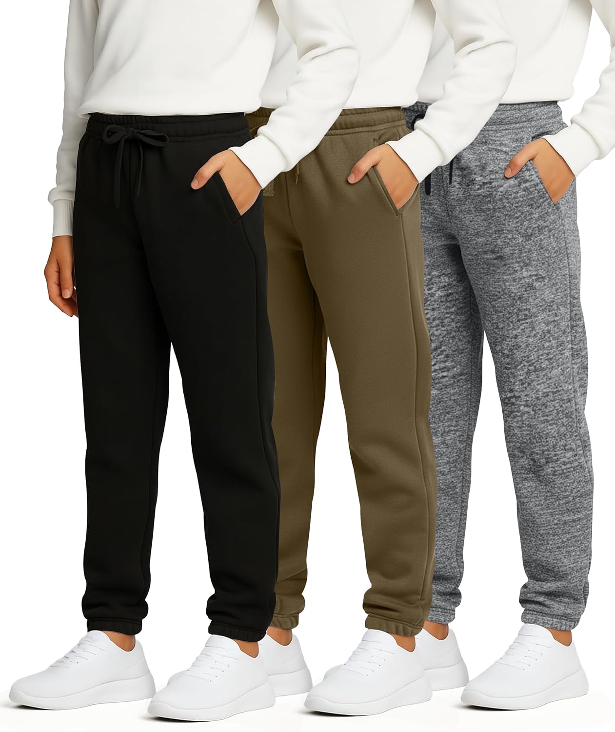 Boys' Fleece Athletic Jogger Sweatpants - 3 Pack for Active Kids