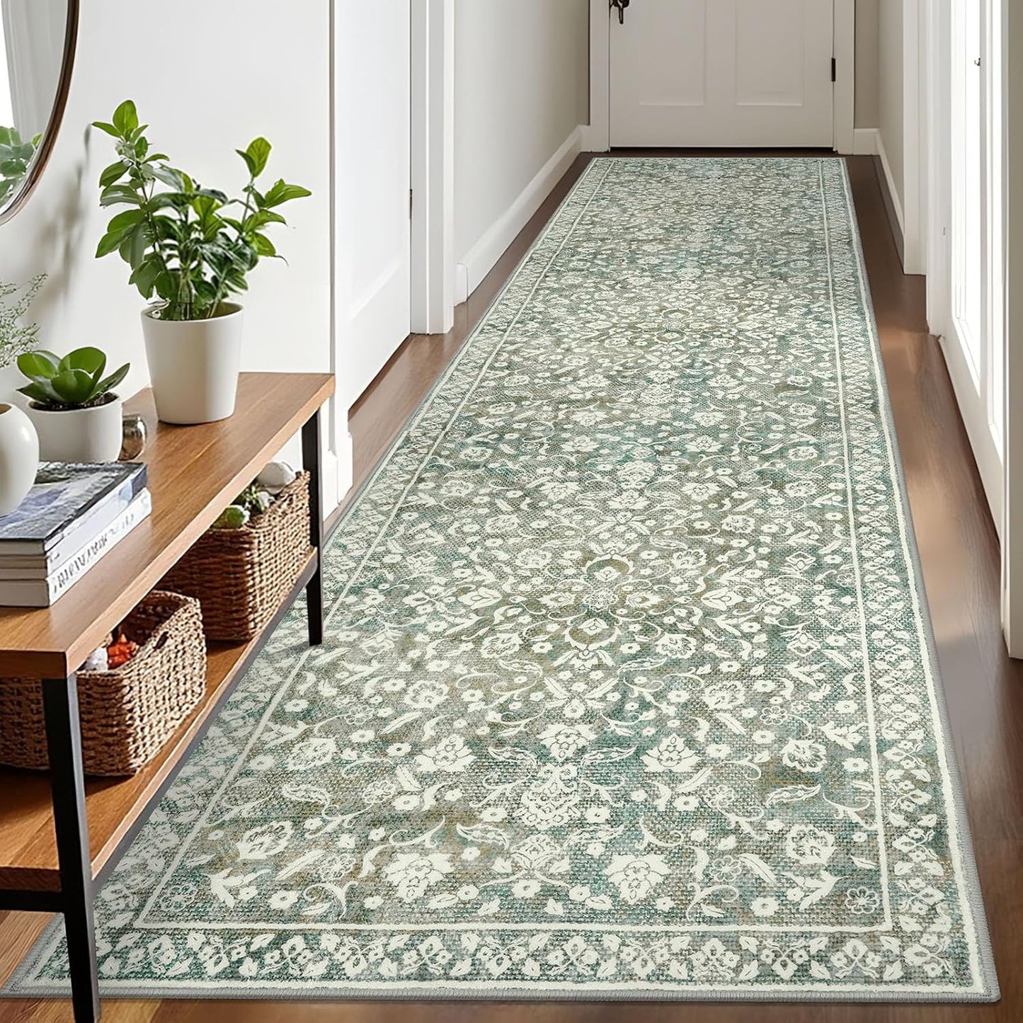 Vintage Runner Rugs for Hallway 3x10, Soft Floral Design