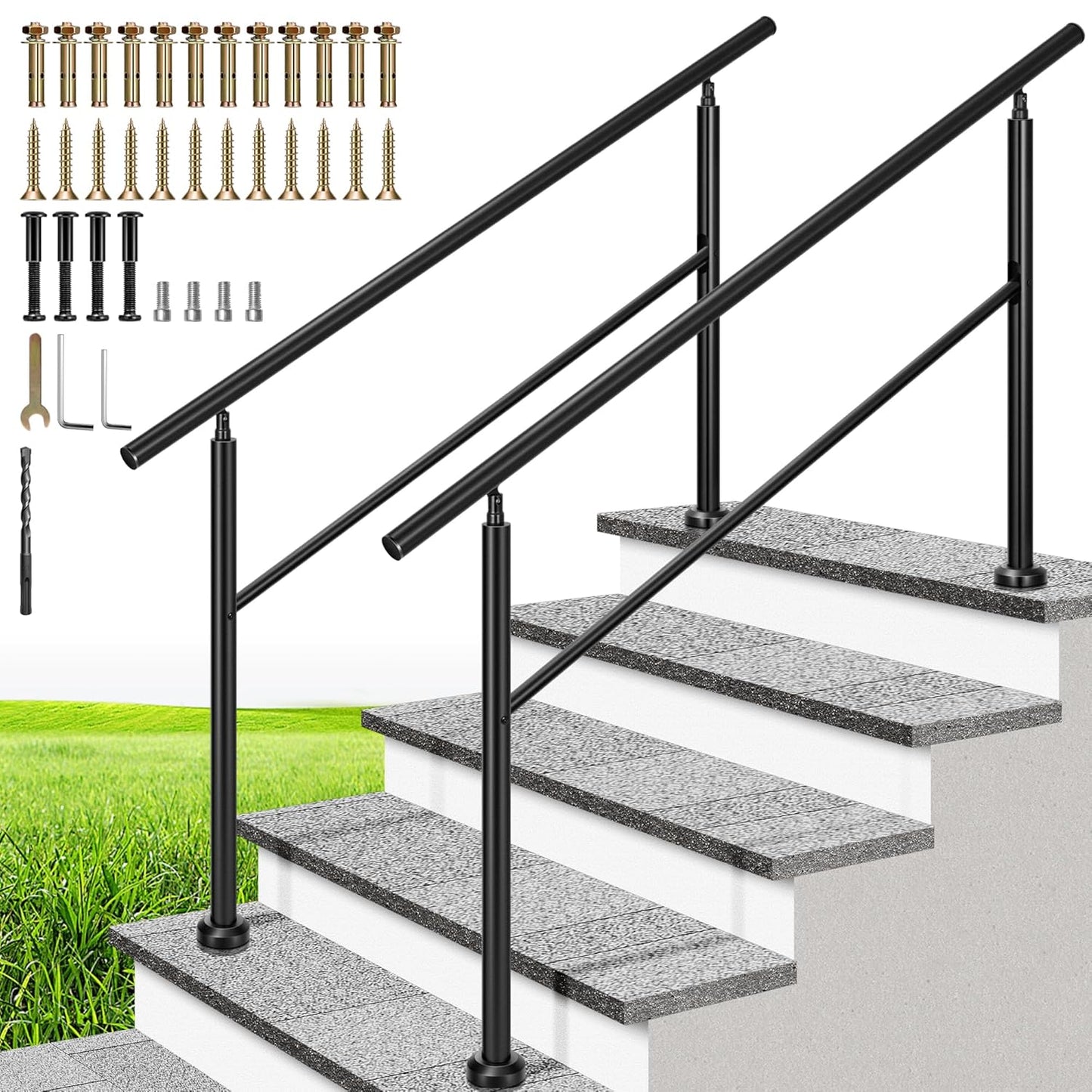 VIVOHOME 2-Pack 5 Step Hand Rails for Outdoor Steps and More
