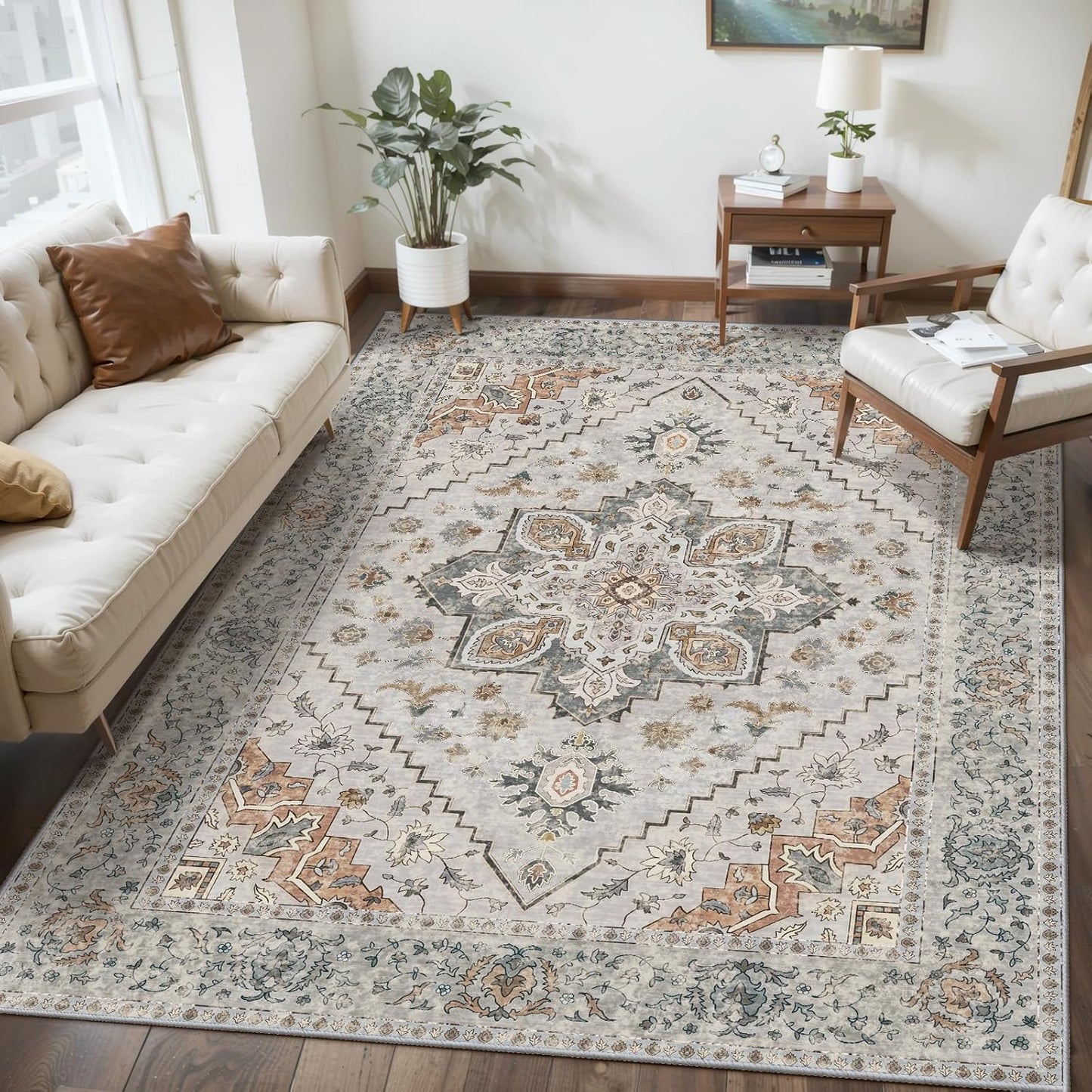 Vintage Indoor Area Rug Non Slip Accent Rug for Any Room