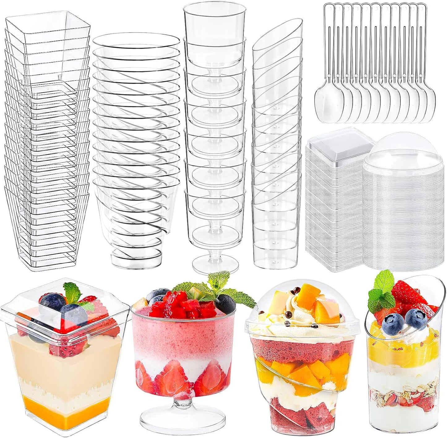 380 Pack Mini Dessert Cups with Spoons and Lids for Parties
