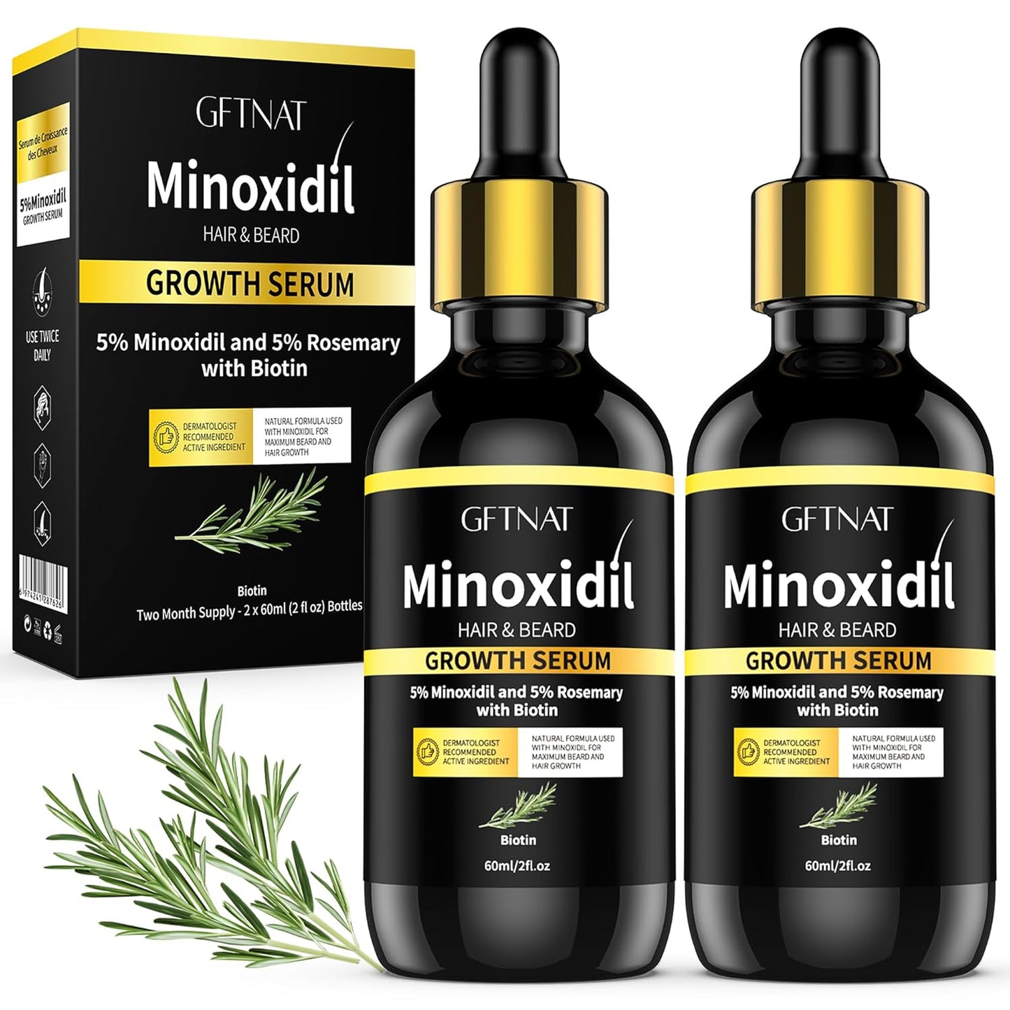 5% Minoxidil Hair Growth Serum for Men and Women with Biotin